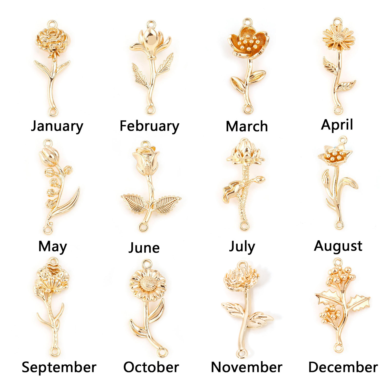 Picture of Brass Birth Month Flower Connectors Real Gold Plated Flower