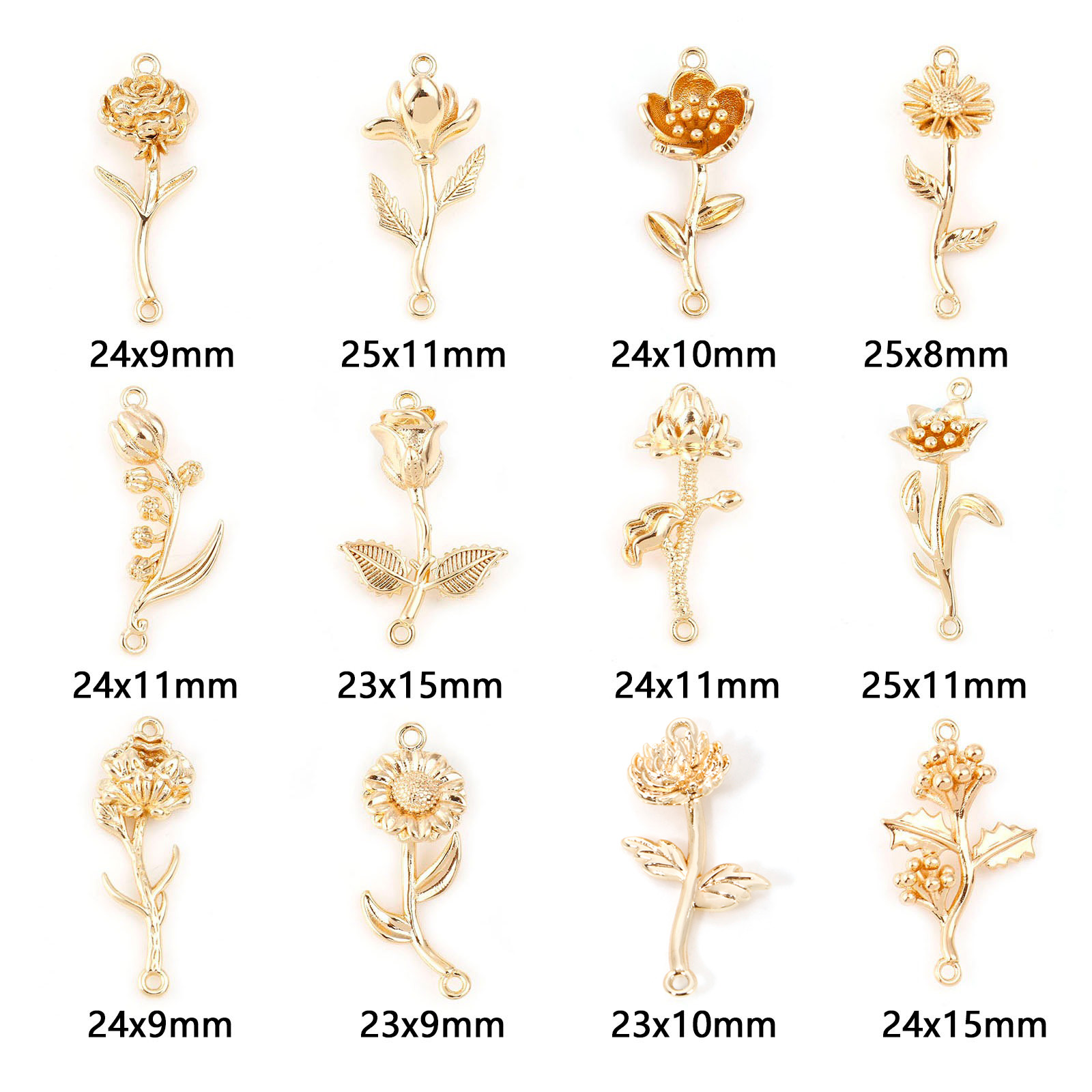 Picture of Brass Birth Month Flower Connectors Real Gold Plated Flower
