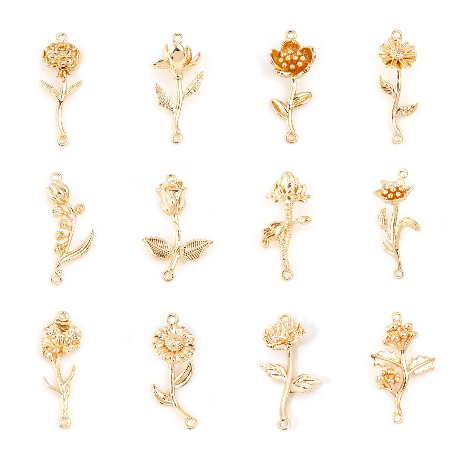 Picture of Brass Birth Month Flower Connectors Real Gold Plated Flower