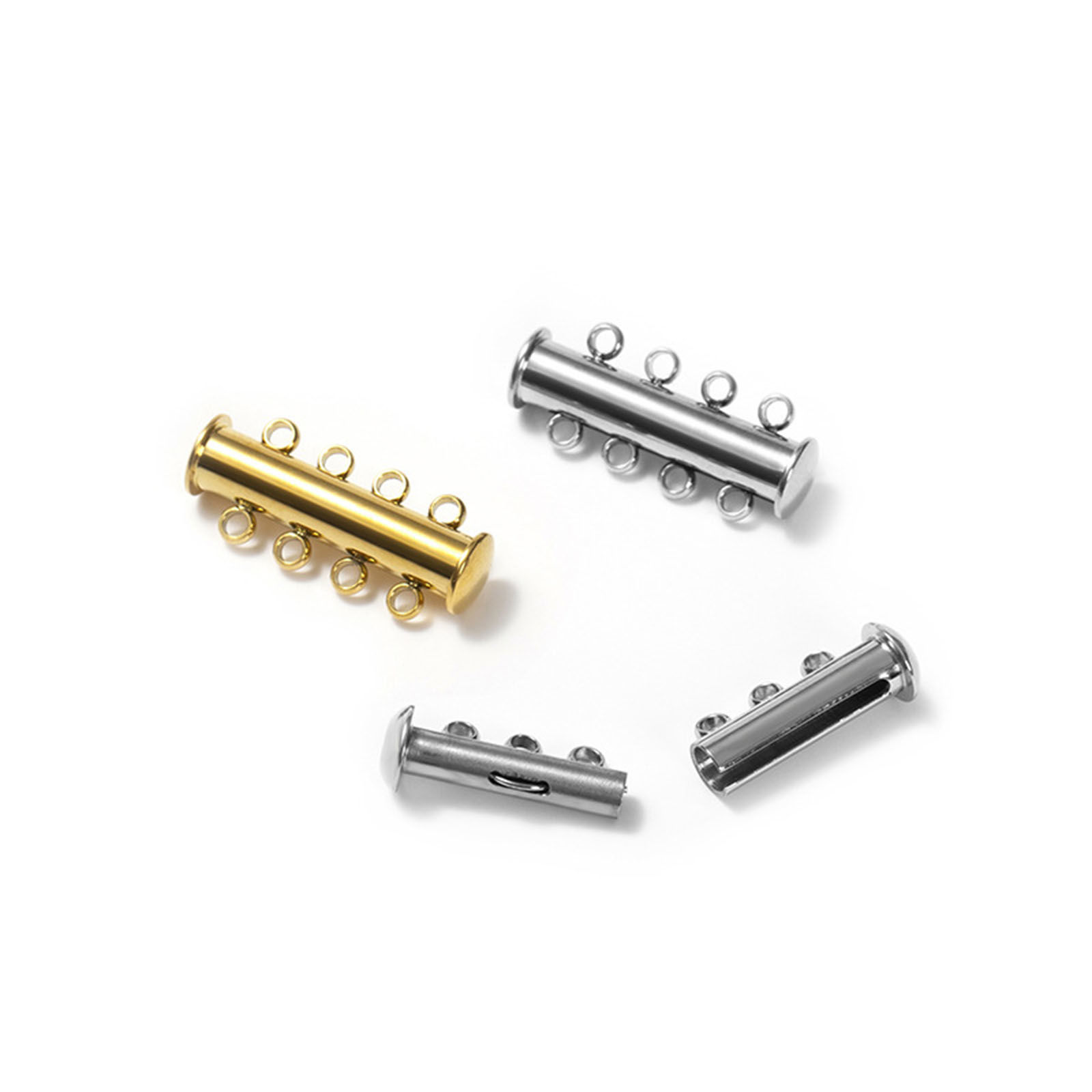 Picture of Stainless Steel Layered Slide Lock Clasps For Stackable Multi-layer Necklace Bracelet Cylinder Multicolor