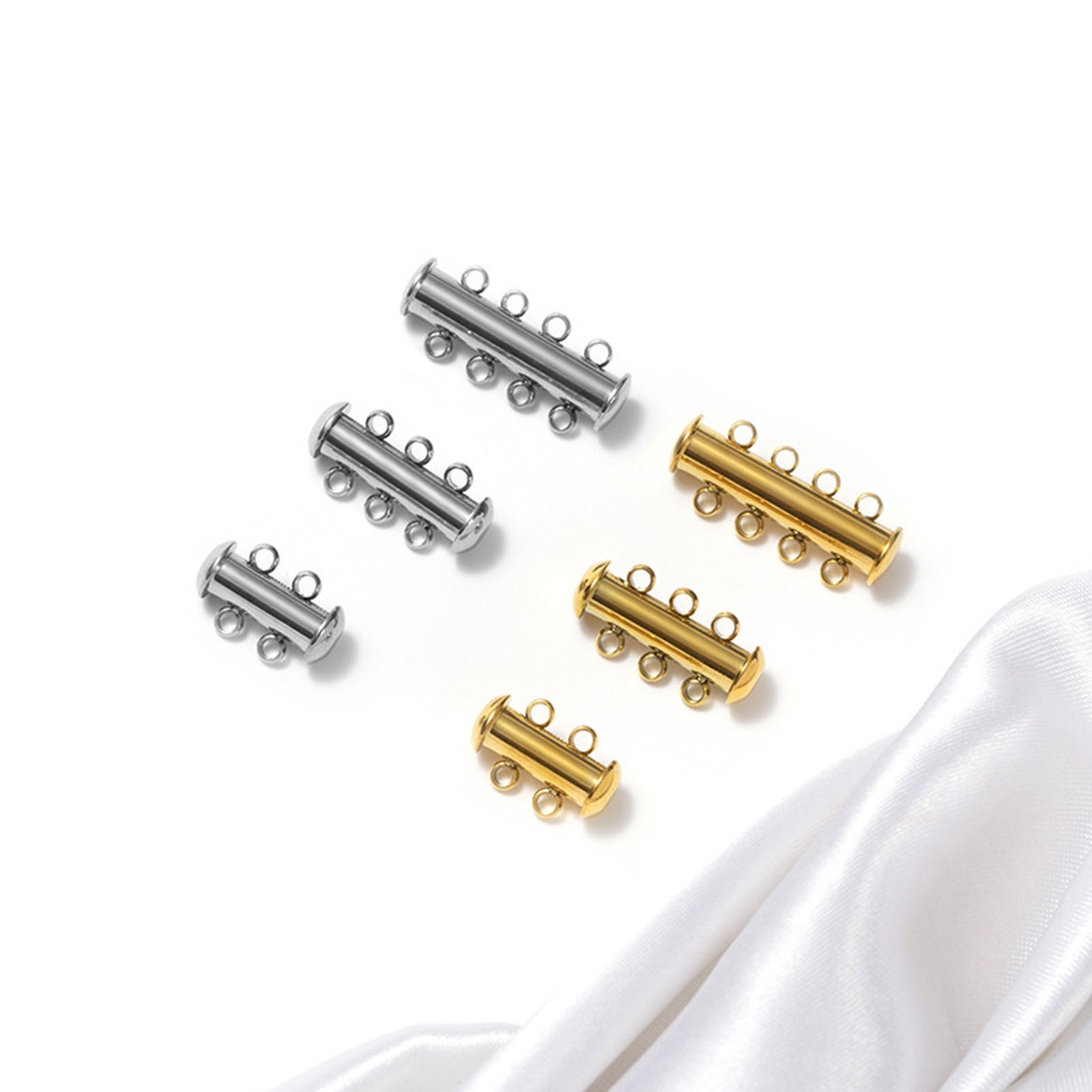 Picture of Stainless Steel Layered Slide Lock Clasps For Stackable Multi-layer Necklace Bracelet Cylinder Multicolor