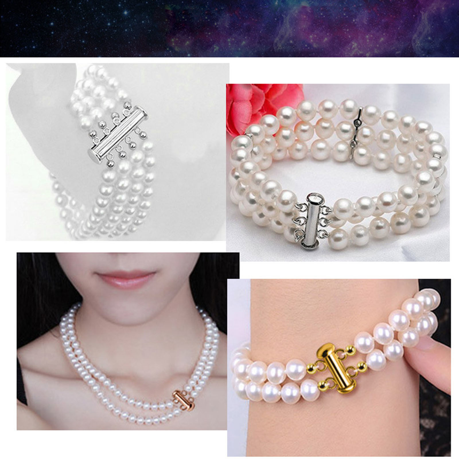 Picture of Stainless Steel Layered Slide Lock Clasps For Stackable Multi-layer Necklace Bracelet Cylinder Multicolor