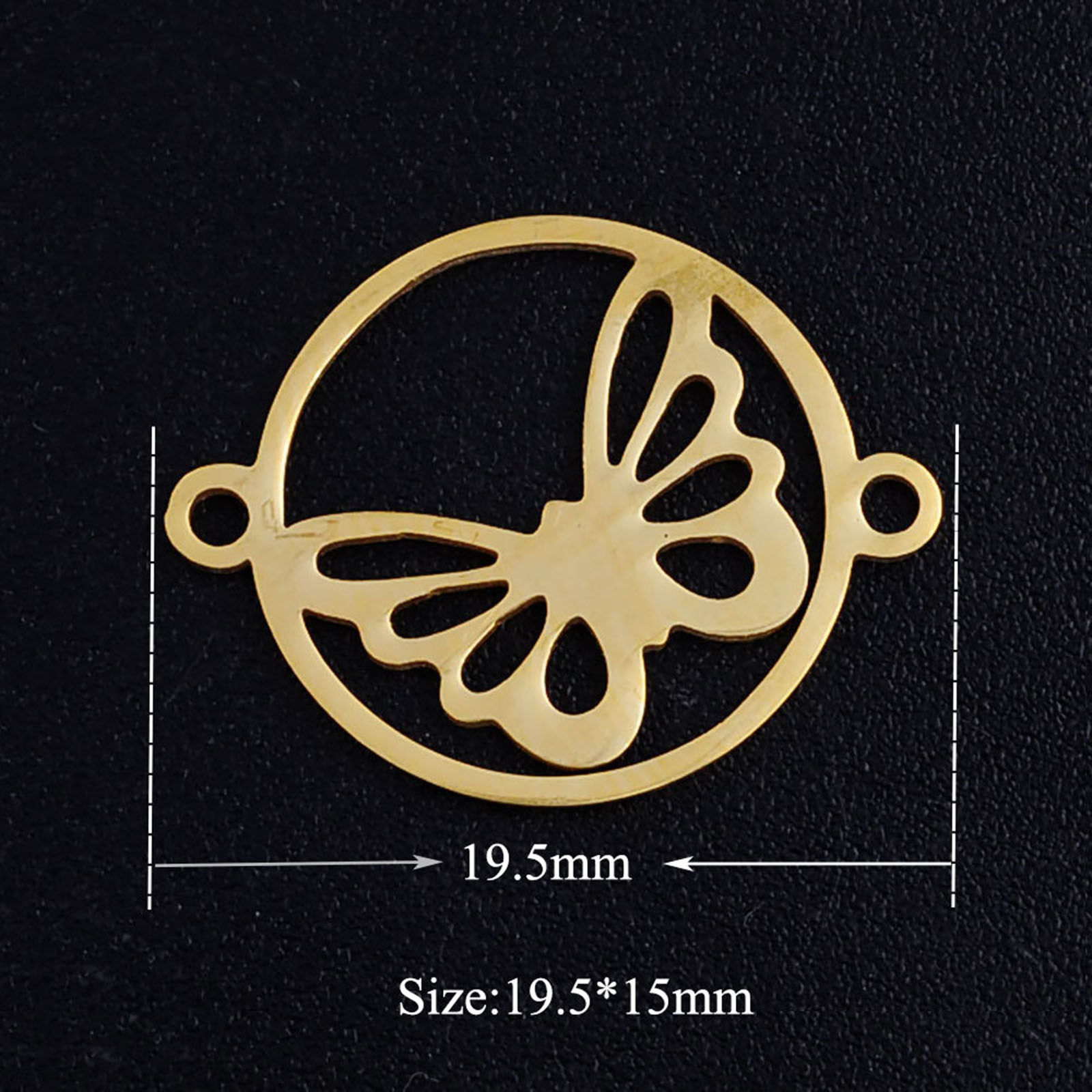 ステンレス鋼 昆虫 コネクター 円形 多色 蝶 透かし 19.5mm x 15mm、 5 個 の画像