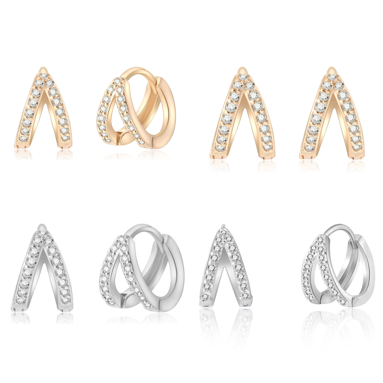 Immagine di 2 Pz Ecologico Elegante Squisito Vero Oro Placcato Ottone & Strass Orecchini Circolari Per Donne Regalo