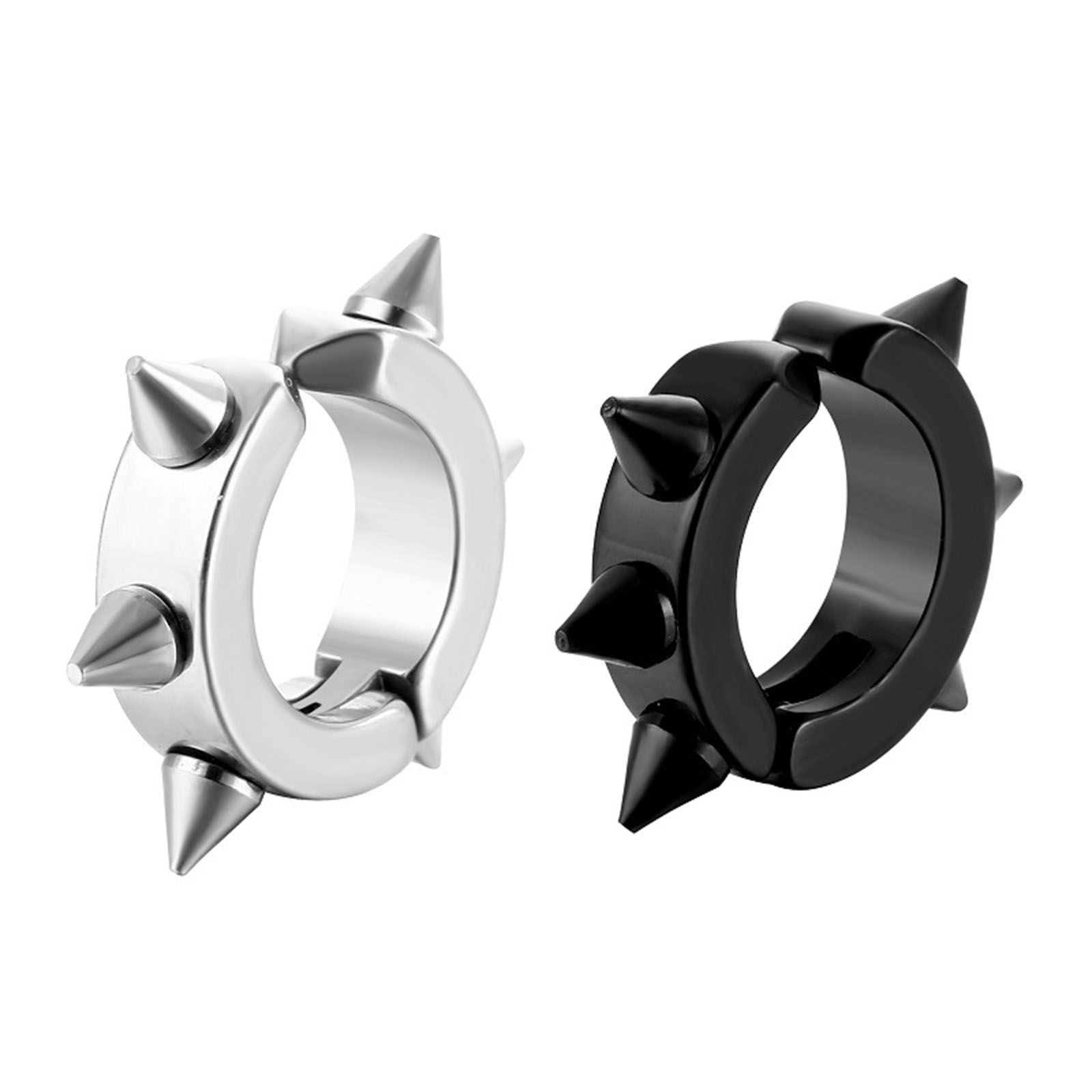 Picture of Stainless Steel Punk Non Piercing Clip-on Earrings Multicolor Rivet Round 9mm x 4mm