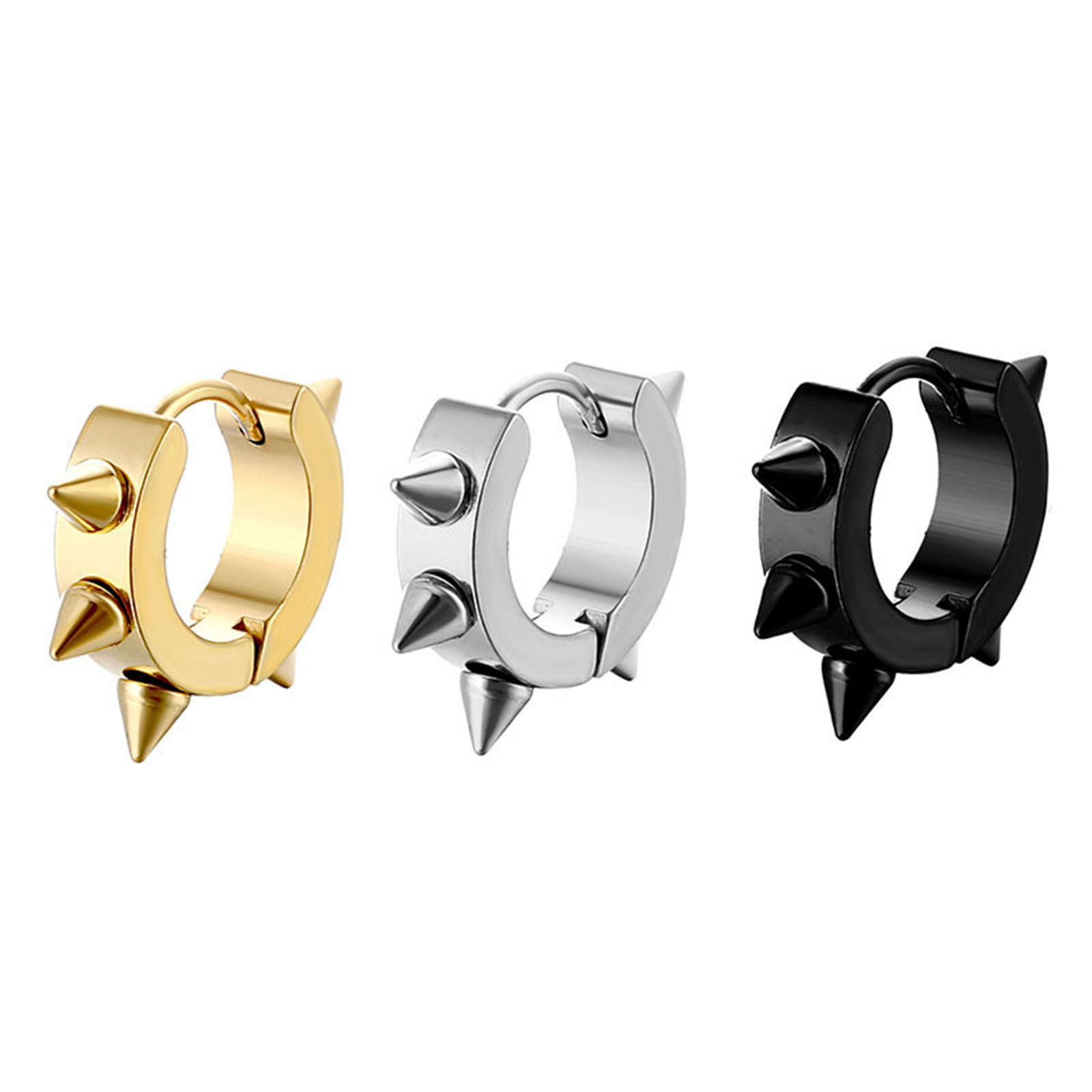 Immagine di Acciaio Inossidabile Punk orecchino cerchio Multicolore Rivetto Tondo 9mm x 4mm, Posta / Filo Dimensione: (18 misura), 2 Pz
