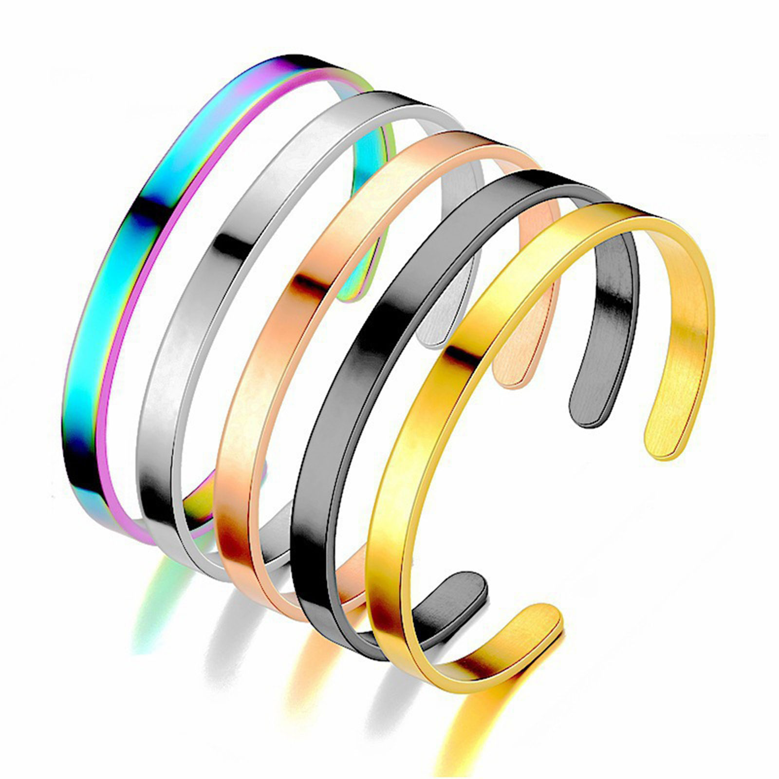 Image de Bracelet Manchette Jonc Semi-Ouvert en 304 Acier Inoxydable Forme de C Multicolore Pouvoir Graver sur Espace Blanc Deux Côtés 6cm Dia., 1 Pièce