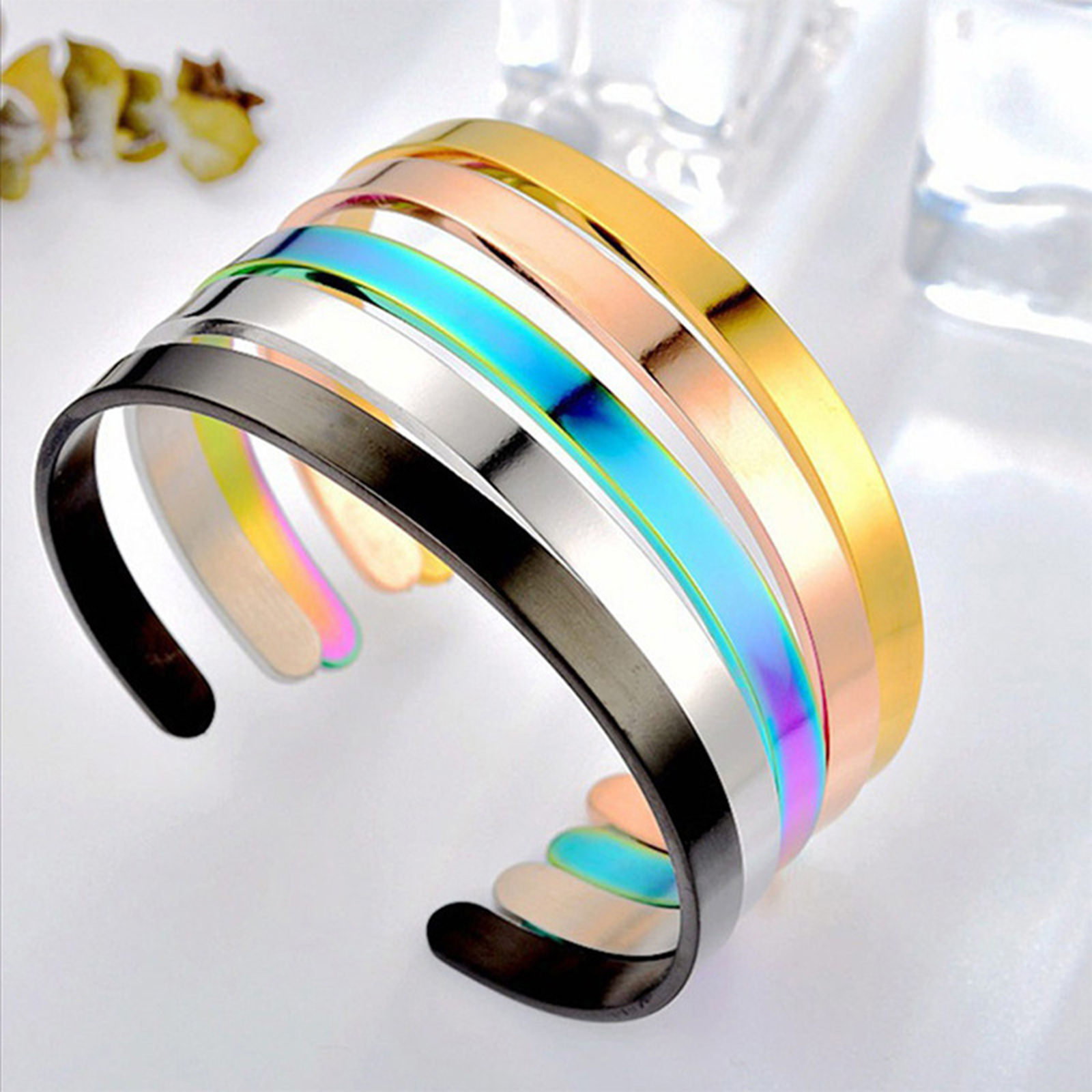 Image de Bracelet Manchette Jonc Semi-Ouvert en 304 Acier Inoxydable Forme de C Multicolore Pouvoir Graver sur Espace Blanc Deux Côtés 6cm Dia., 1 Pièce