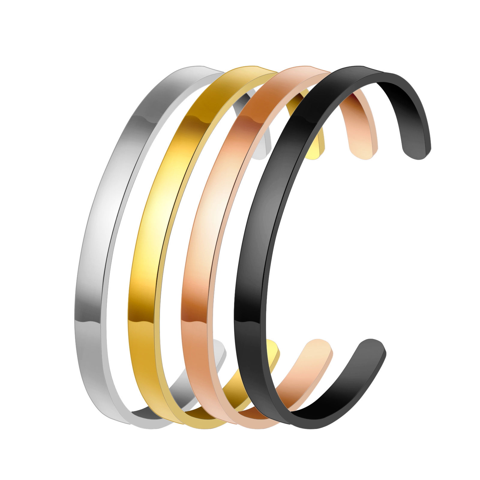 Image de Bracelet Manchette Jonc Semi-Ouvert en 304 Acier Inoxydable Forme de C Multicolore Pouvoir Graver sur Espace Blanc Deux Côtés 6cm Dia., 1 Pièce