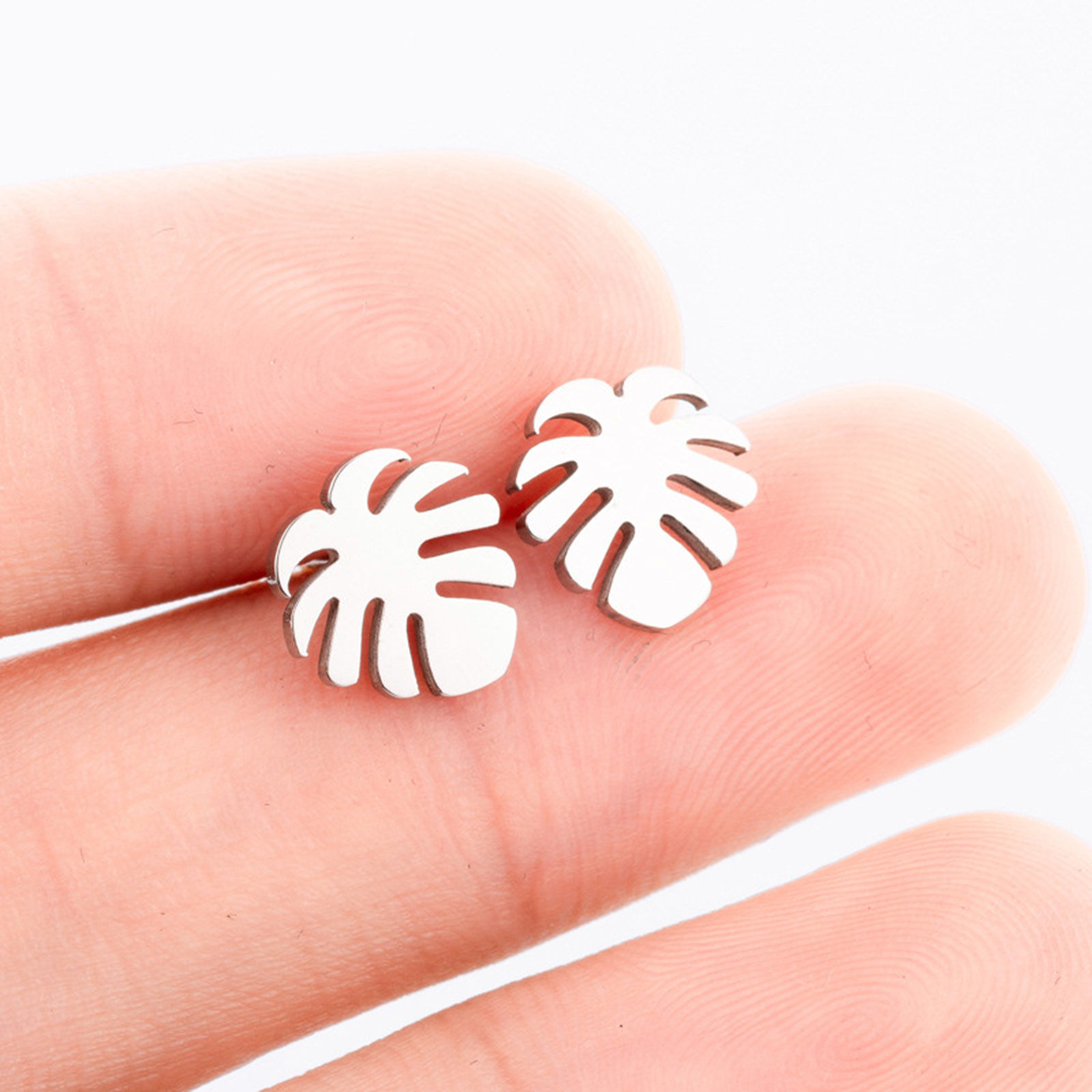 Image de Boucles d'Oreilles Puces en Acier Inoxydable Élégant Multicolore Feuille de Monstère 10mm x 9mm , Epaisseur de Fil: (18 gauge), 4 Paires