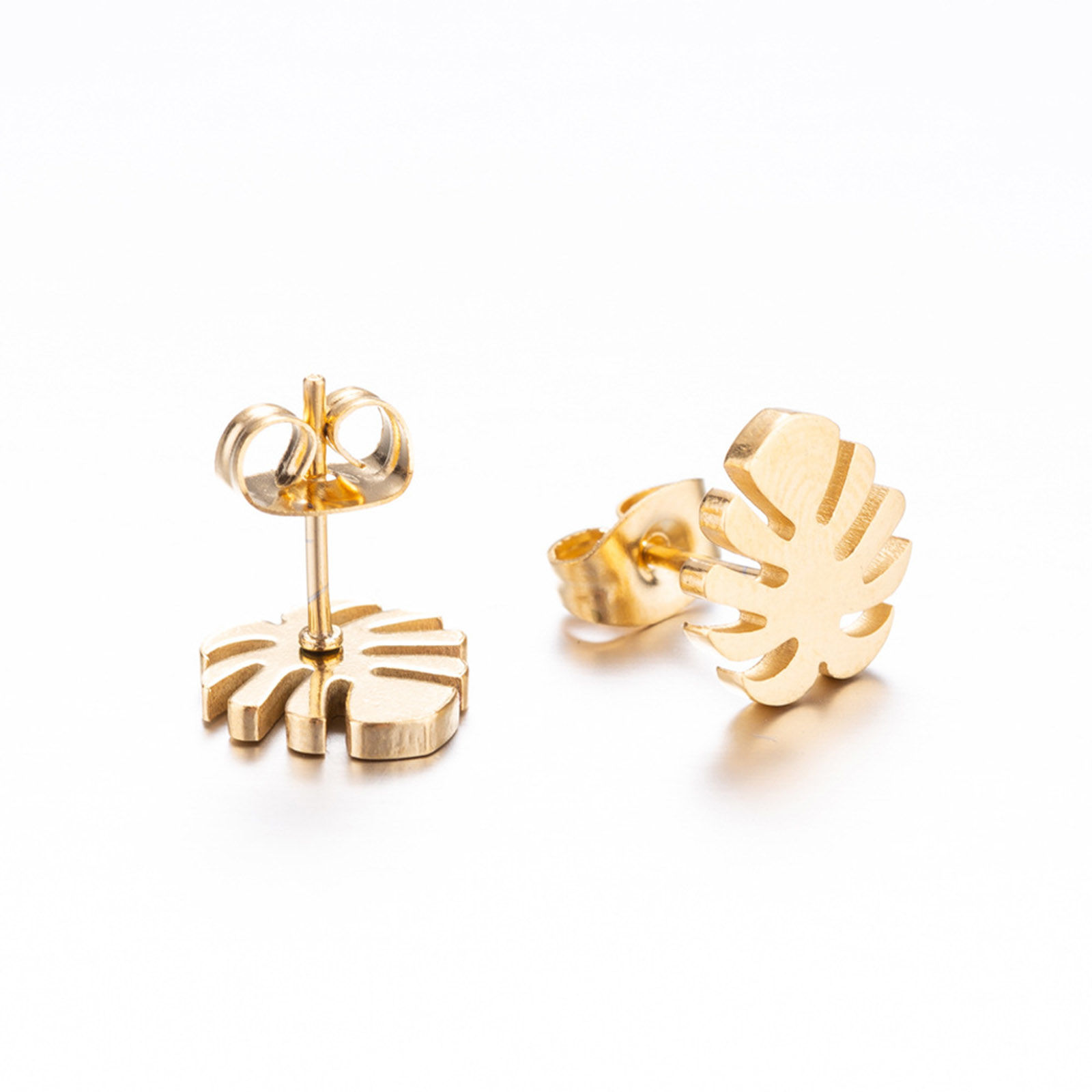 Image de Boucles d'Oreilles Puces en Acier Inoxydable Élégant Multicolore Feuille de Monstère 10mm x 9mm , Epaisseur de Fil: (18 gauge), 4 Paires