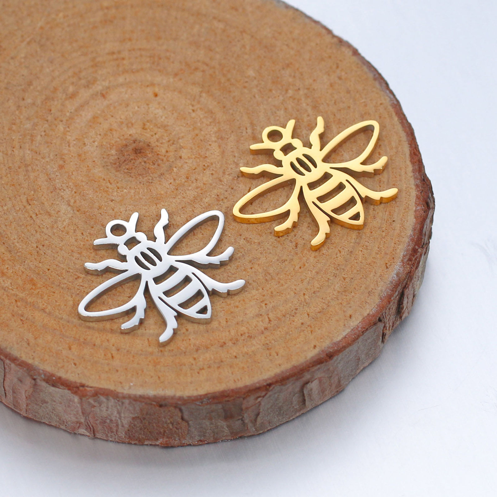Picture of 304 Stainless Steel Insect Charms Multicolor Bee Animal Hollow 18.5mm x 15mm