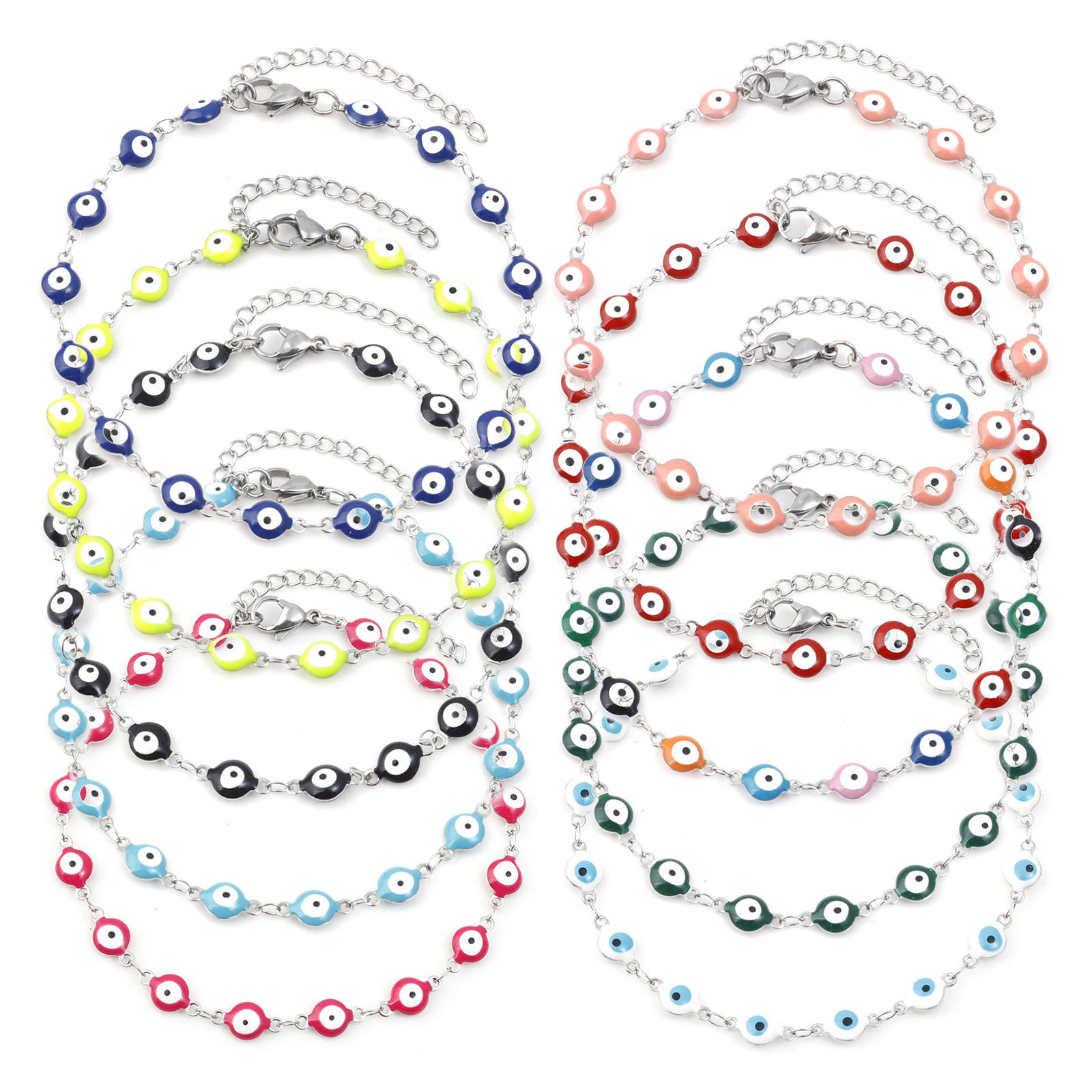 Picture of 304 Stainless Steel Religious Anklet Silver Tone Multicolor Enamel Evil Eye 22.5cm(8 7/8") long