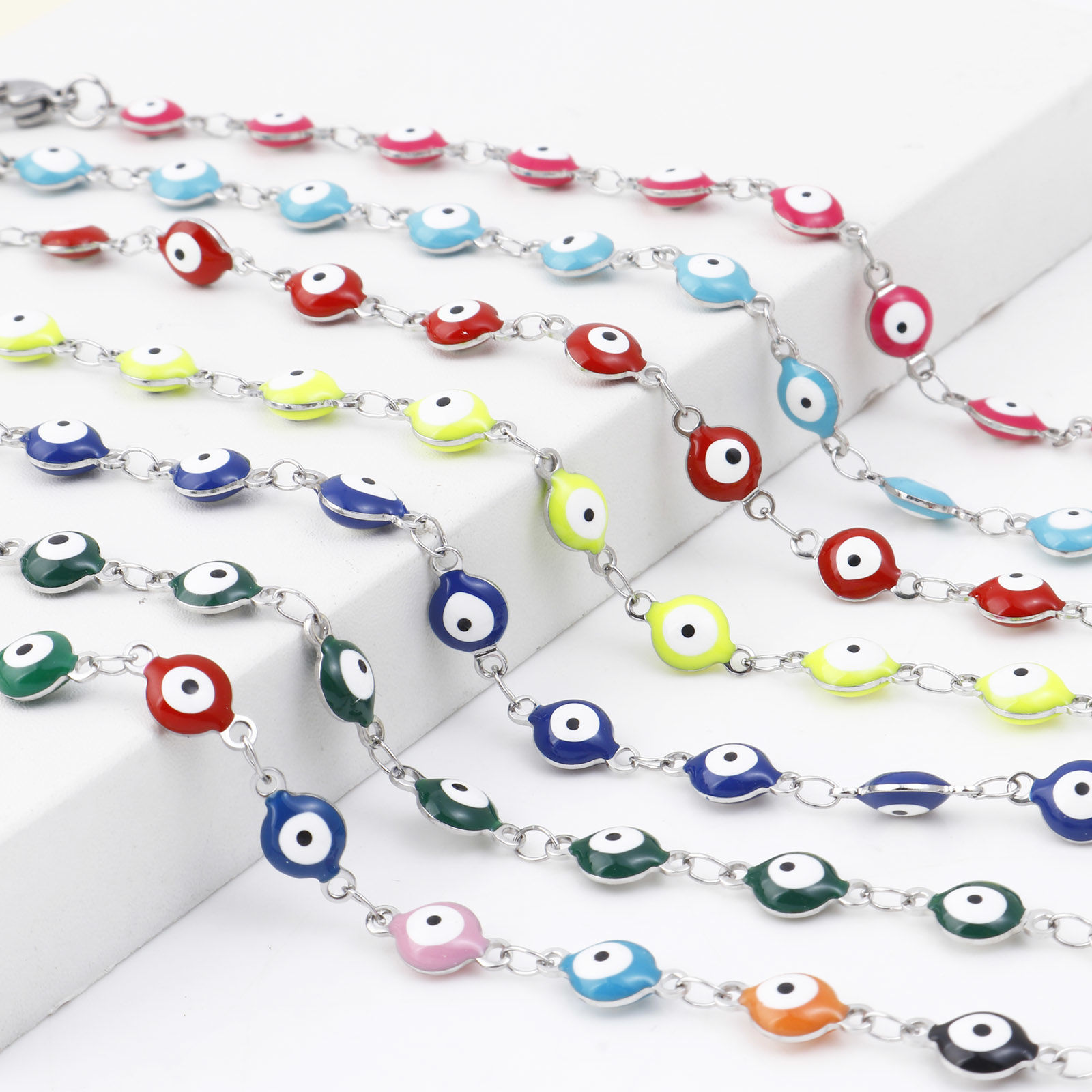Picture of 304 Stainless Steel Religious Anklet Silver Tone Multicolor Enamel Evil Eye 22.5cm(8 7/8") long