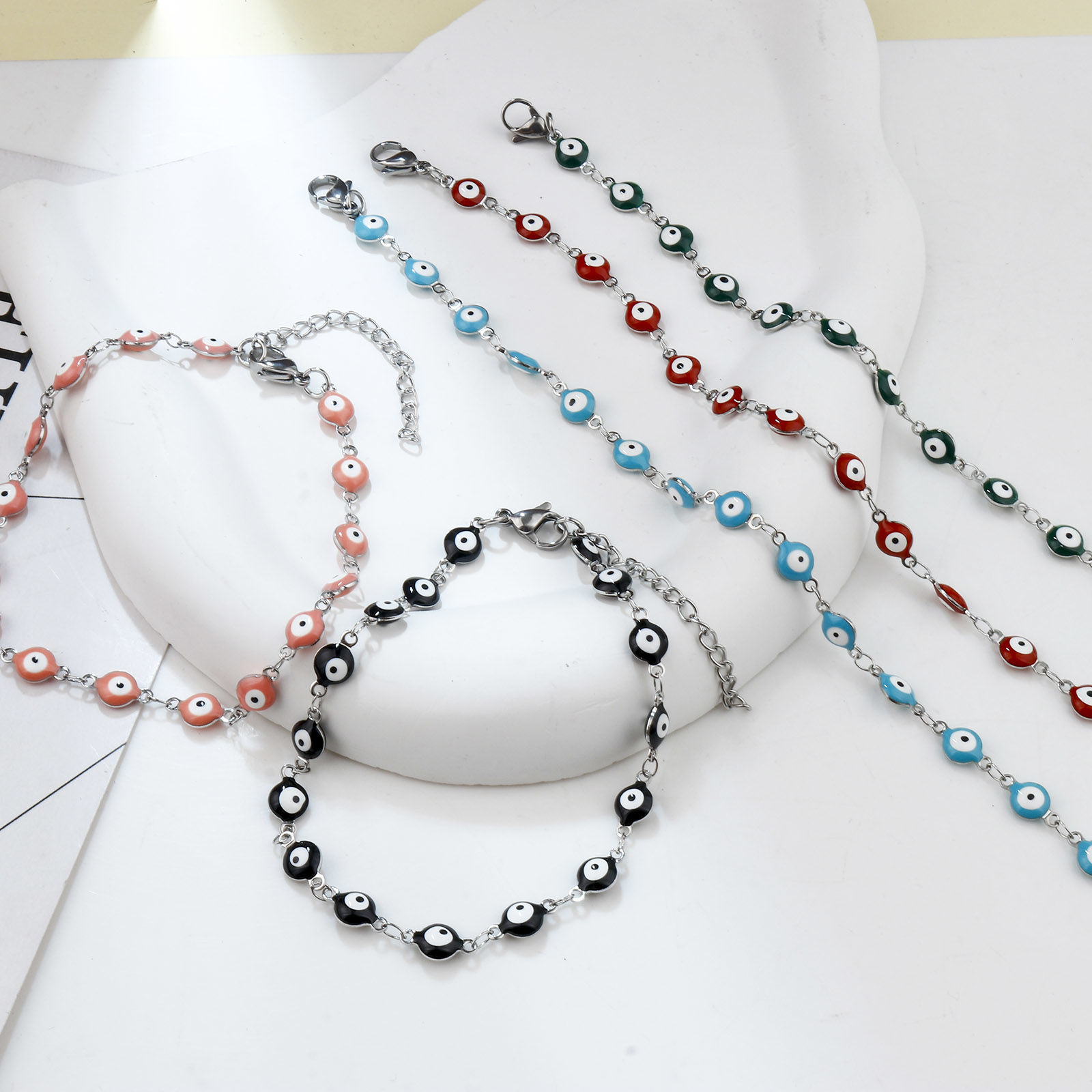 Picture of 304 Stainless Steel Religious Anklet Silver Tone Multicolor Enamel Evil Eye 22.5cm(8 7/8") long