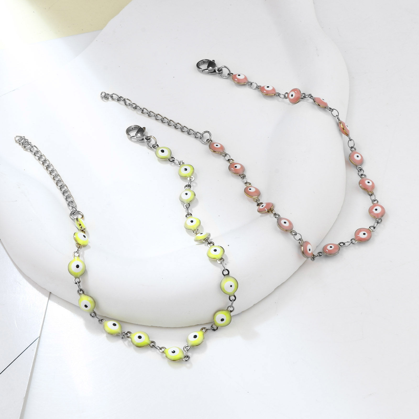Picture of 304 Stainless Steel Religious Anklet Silver Tone Multicolor Enamel Evil Eye 22.5cm(8 7/8") long