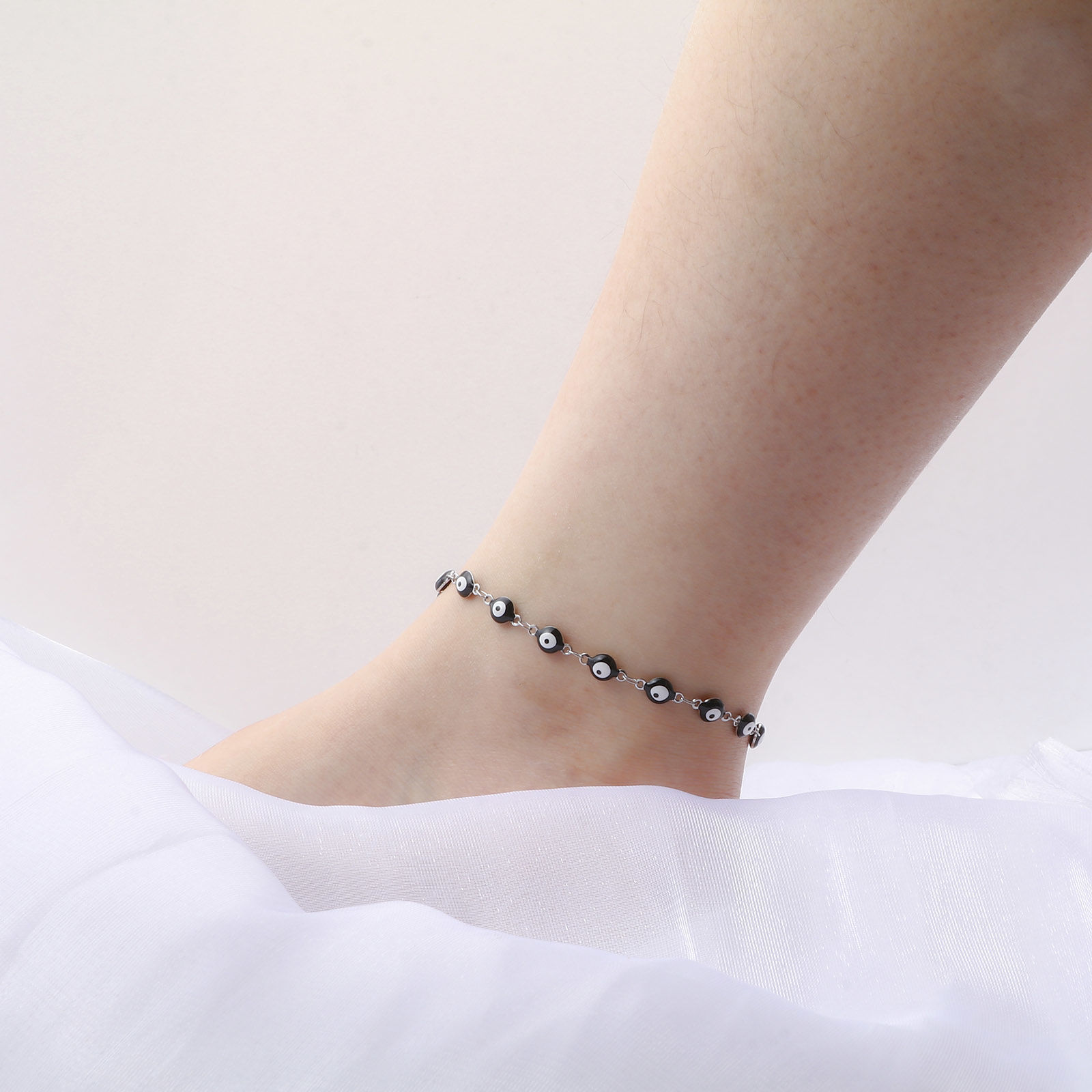 Picture of 304 Stainless Steel Religious Anklet Silver Tone Multicolor Enamel Evil Eye 22.5cm(8 7/8") long