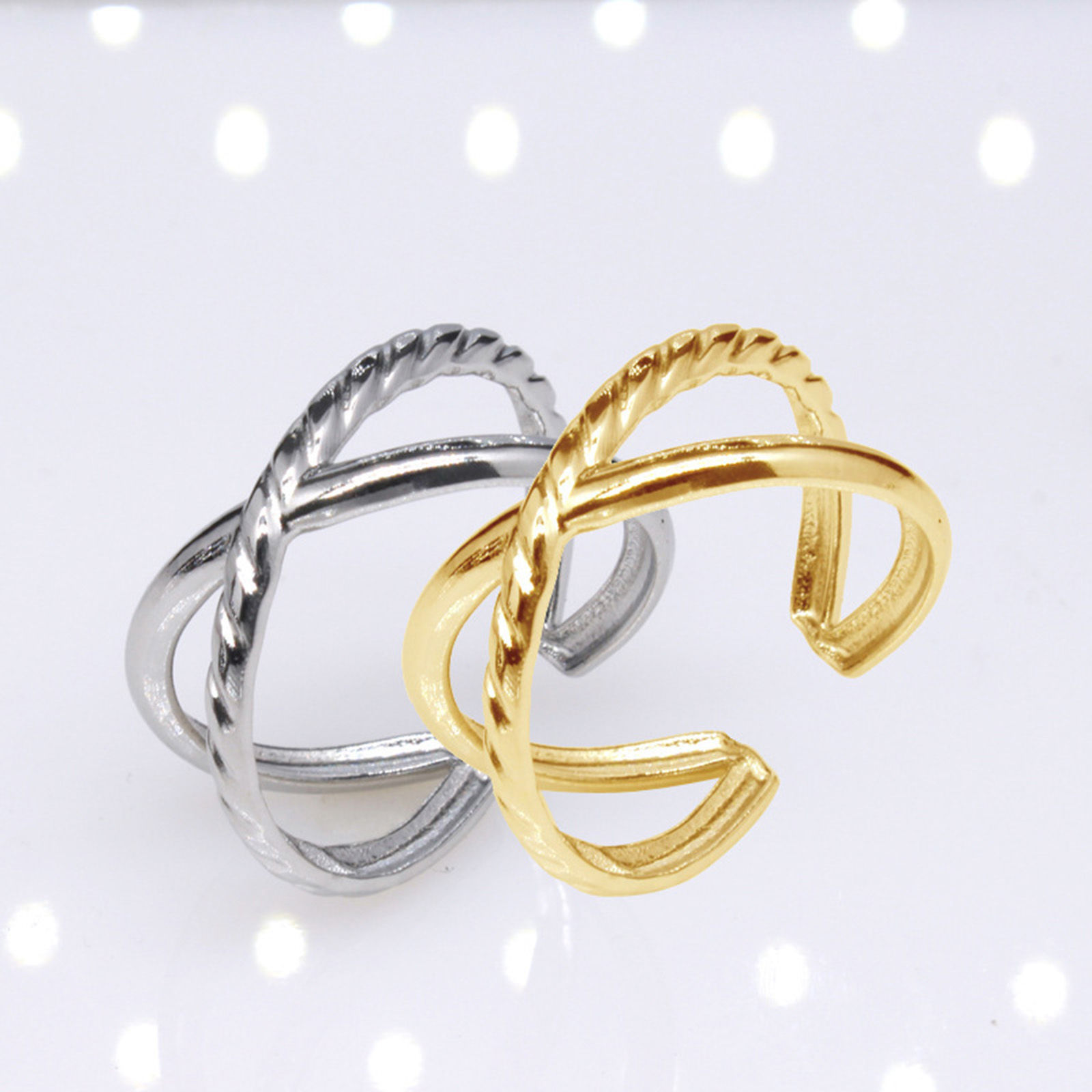 Picture of Stainless Steel Punk Open Adjustable Rings Multicolor Braided Hollow