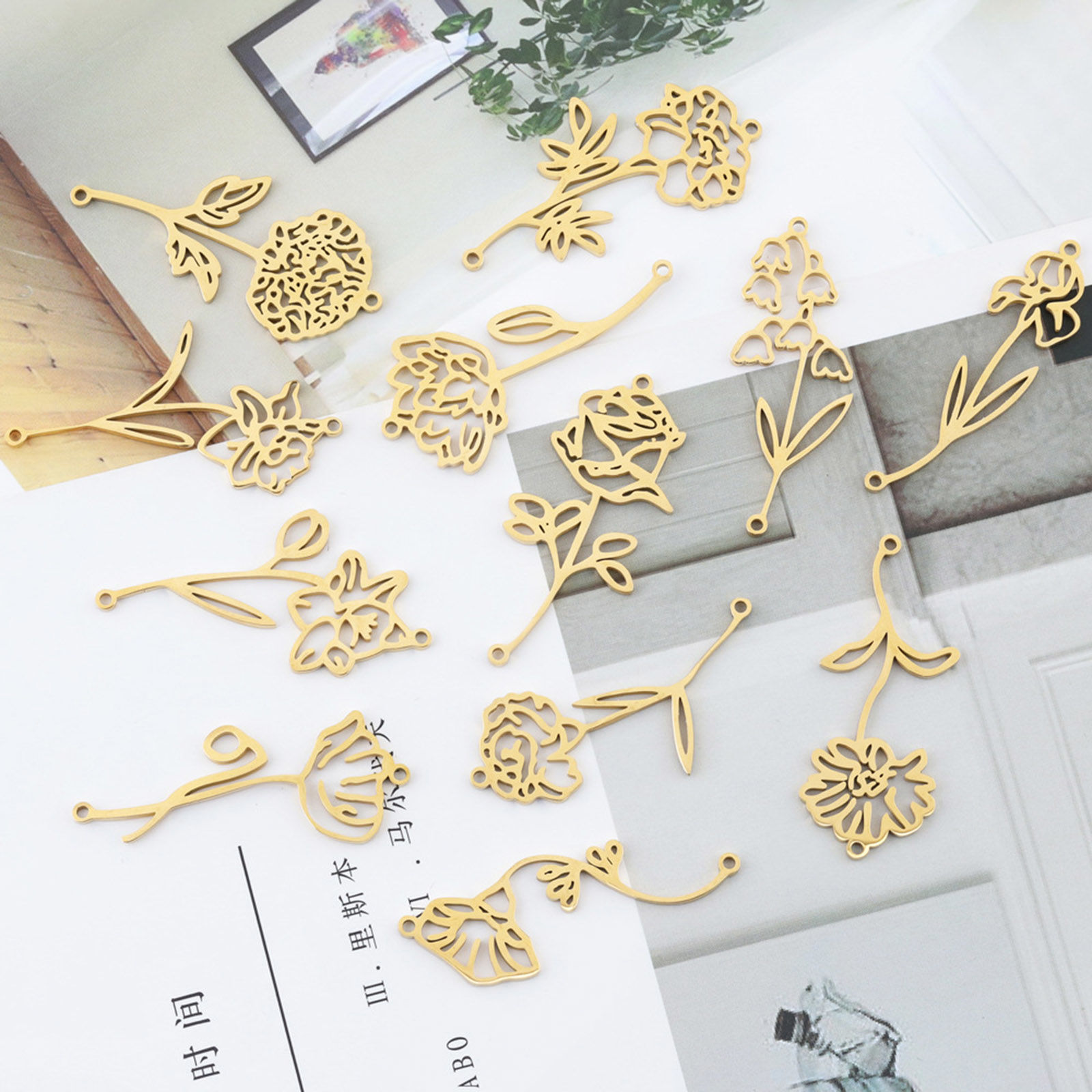 Picture of 304 Stainless Steel Birth Month Flower Connectors Multicolor Hollow