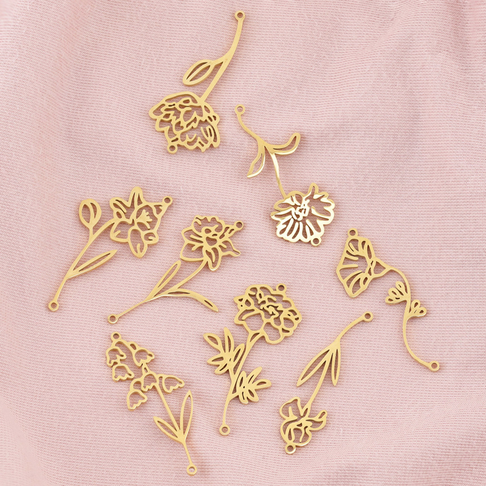 Picture of 304 Stainless Steel Birth Month Flower Connectors Multicolor Hollow