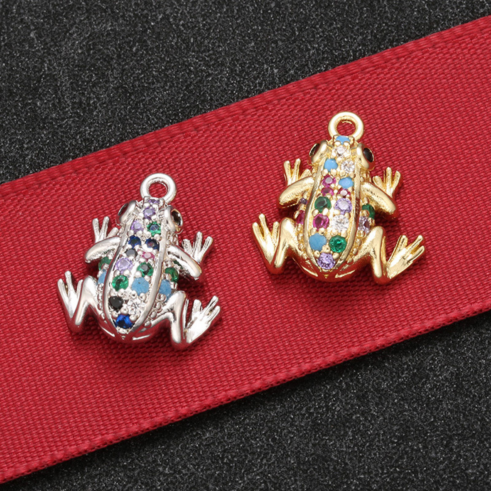 Picture of Brass Charms Frog Animal Micro Pave Multicolor Rhinestone 15mm x 13.5mm