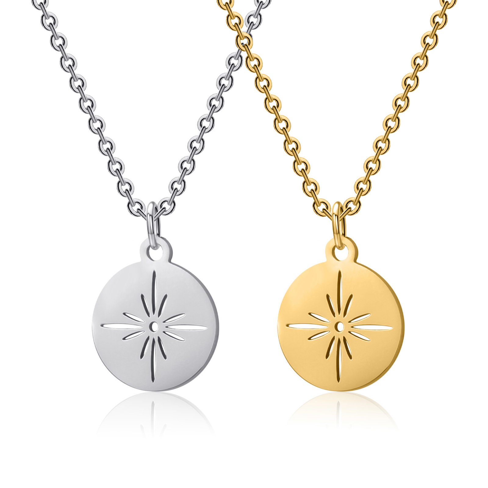 Picture of Stainless Steel Galaxy Link Cable Chain Necklace Multicolor Round Disc Star Hollow 40cm(15 6/8") long