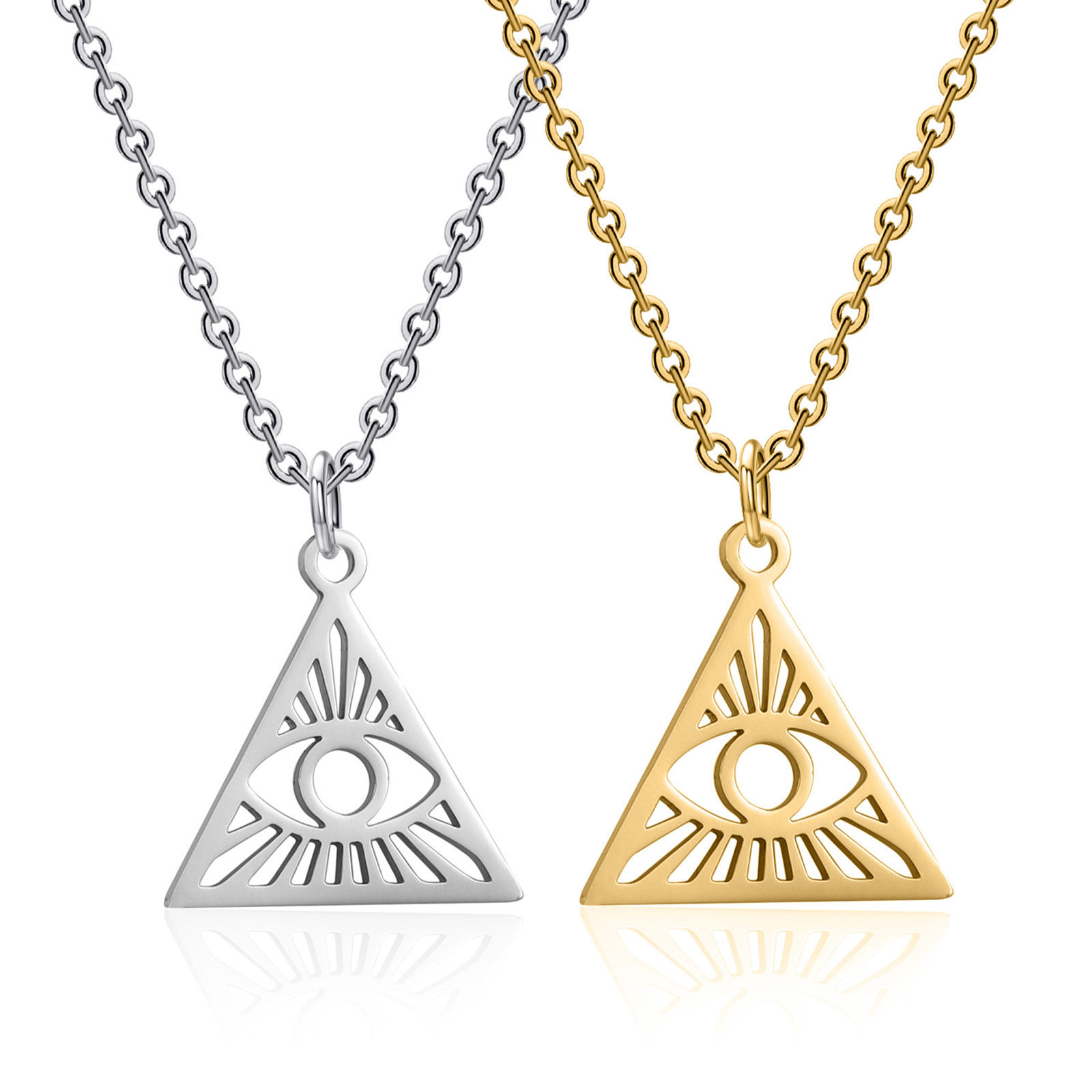 Immagine di Acciaio Inossidabile Cavo Catena Collana Multicolore Triangolo Occhio della Provvidenza/ Occhio che Tutto Vede Filigrana 40cm Lunghezza, 1 Pz