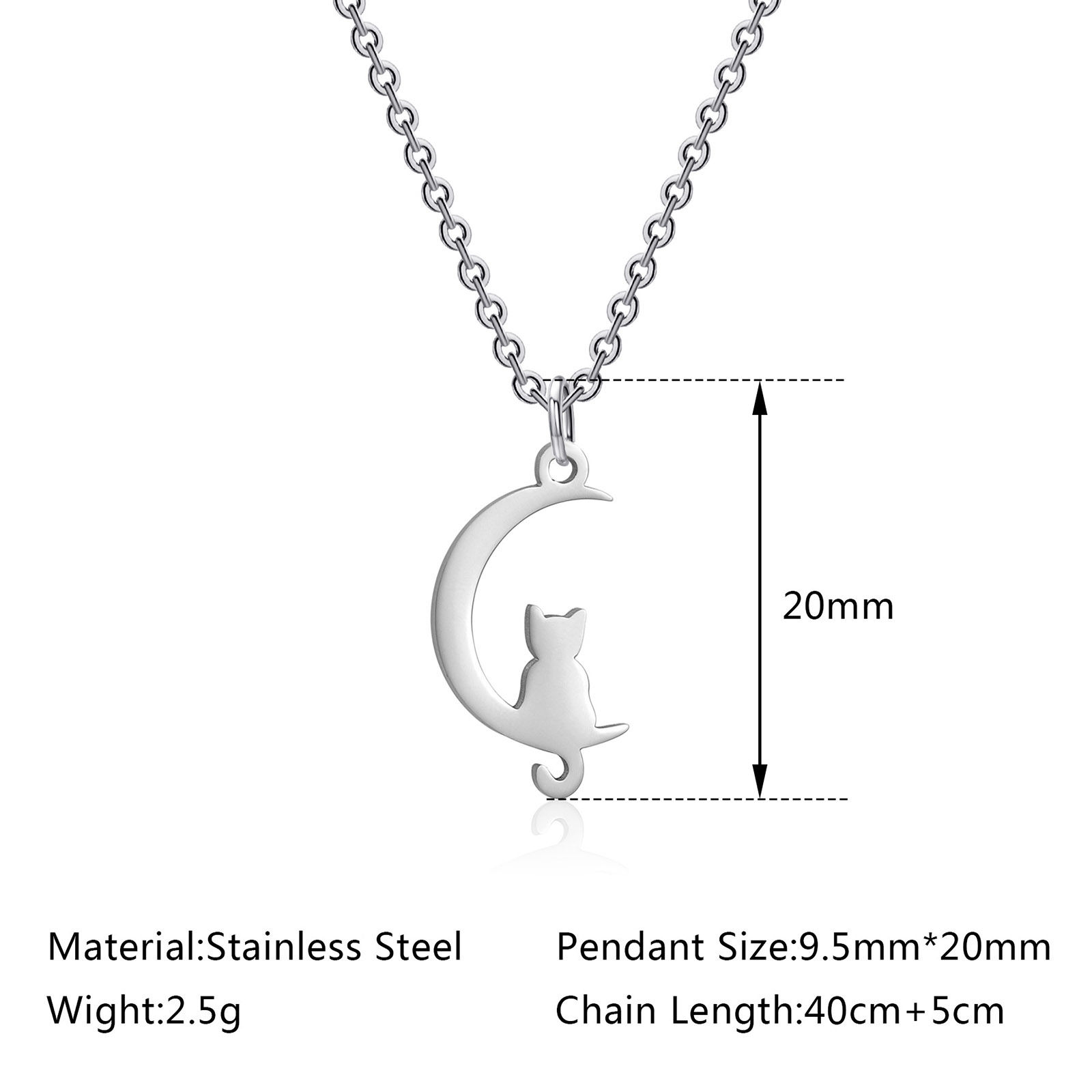 Bild von Edelstahl Gliederkette Kette Halskette Bunt Halbmond Katze 40cm lang, 1 Strang