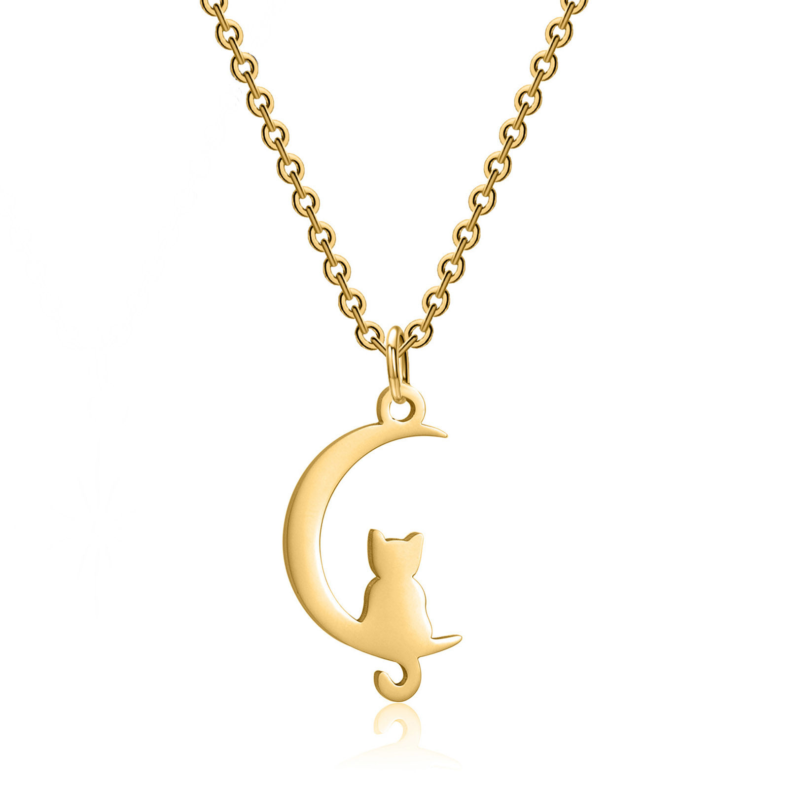 Bild von Edelstahl Gliederkette Kette Halskette Bunt Halbmond Katze 40cm lang, 1 Strang