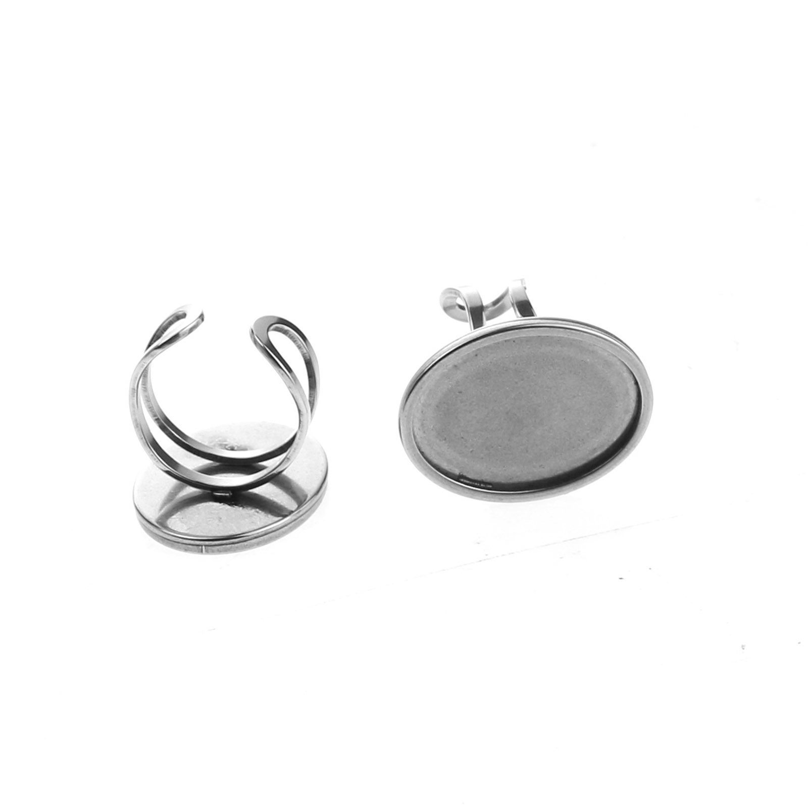 Immagine di 304 Acciaio Inossidabile Aperto Regolabile Anello Tono Argento Geometrica Basi per Cabochon 17.3mm (taglia di US: 7), 1 Pz