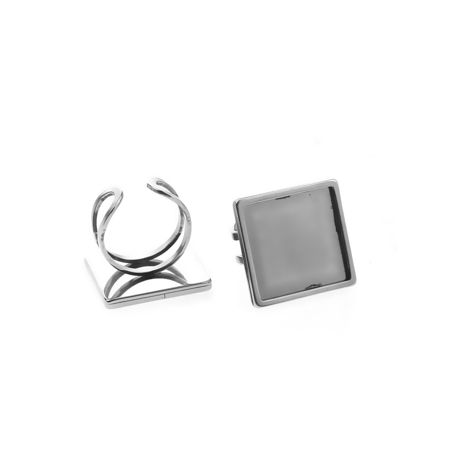 Immagine di 304 Acciaio Inossidabile Aperto Regolabile Anello Tono Argento Geometrica Basi per Cabochon 17.3mm (taglia di US: 7), 1 Pz