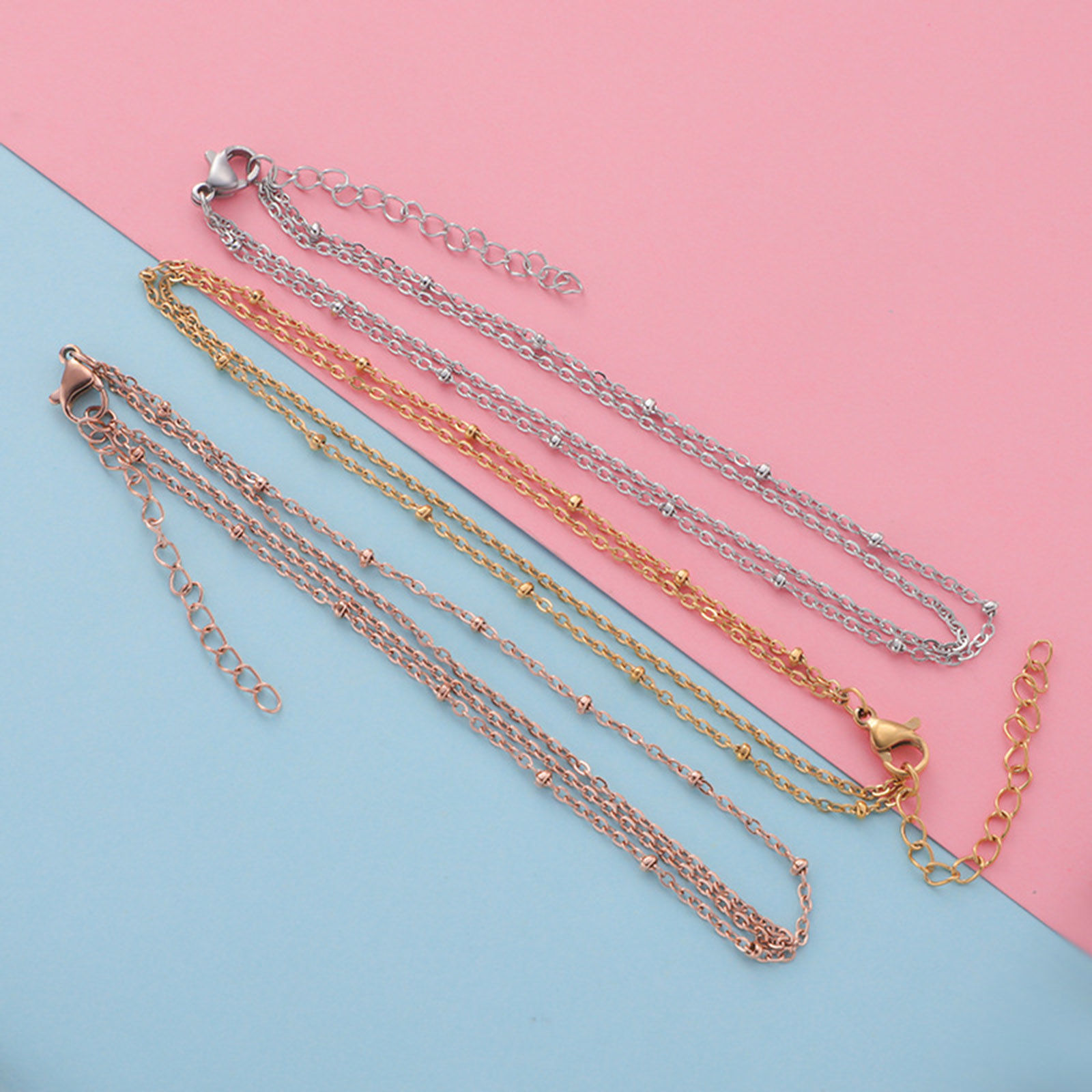 Picture of Stainless Steel Simple Link Cable Chain Multilayer Layered Anklet Multicolor 21cm(8 2/8") long