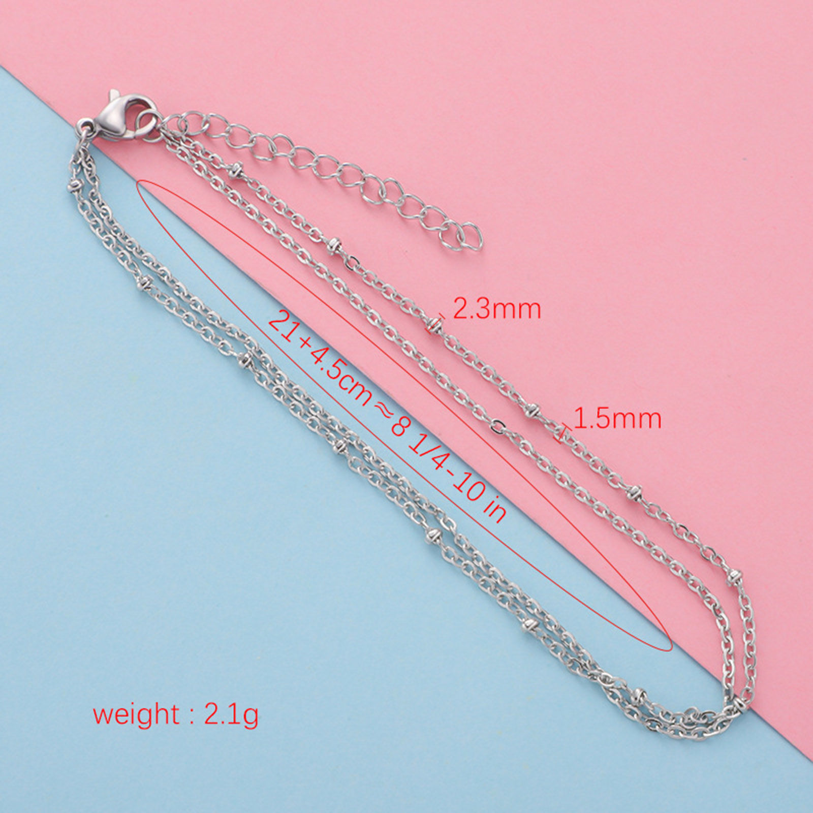 Picture of Stainless Steel Simple Link Cable Chain Multilayer Layered Anklet Multicolor 21cm(8 2/8") long