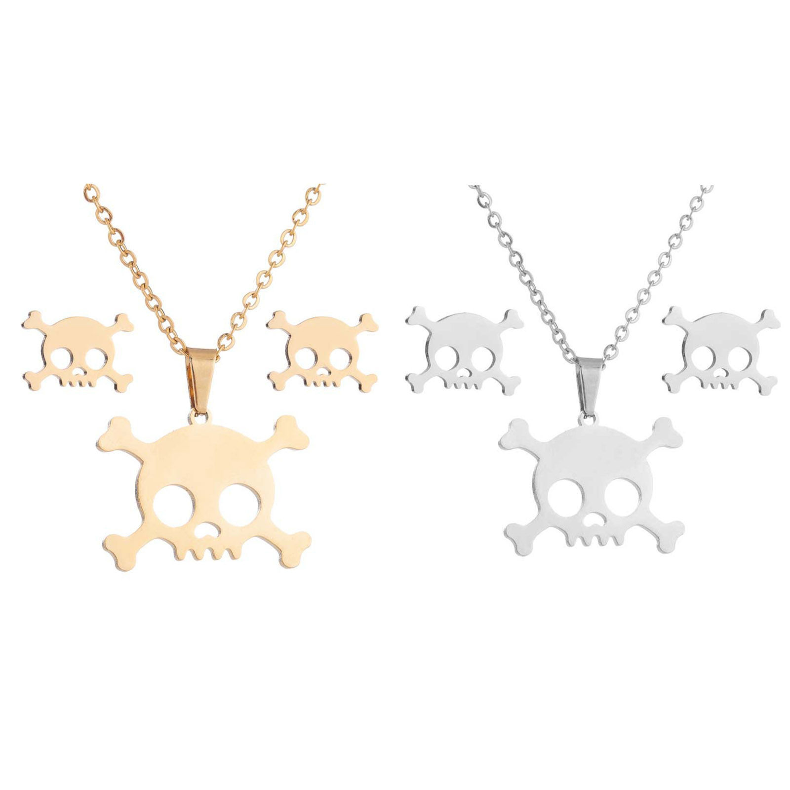 Picture of Stainless Steel Halloween Jewelry Necklace Earrings Set Multicolor Skull Hollow 45cm(17 6/8") long