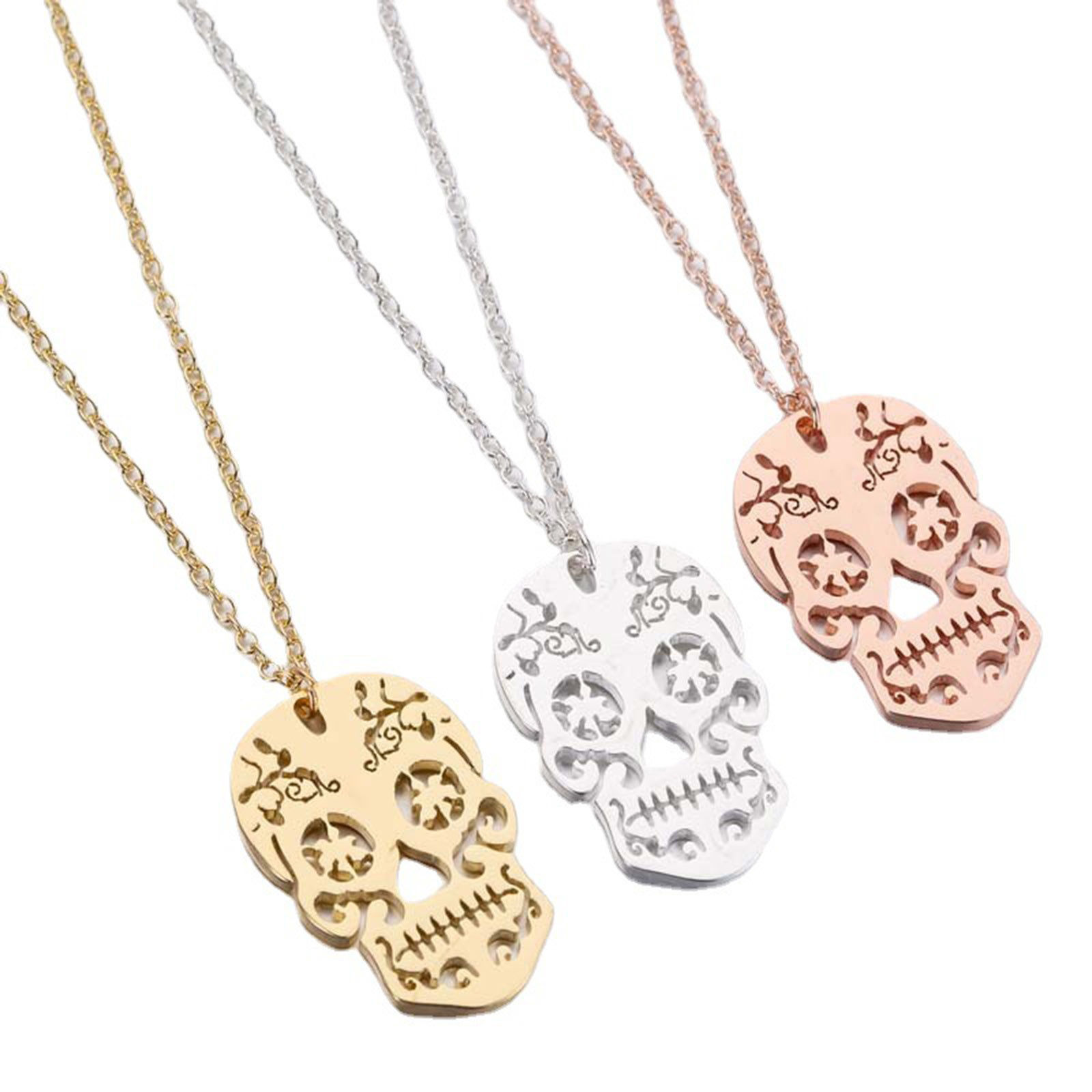 Picture of Stainless Steel Halloween Link Cable Chain Necklace Multicolor Skull Filigree Hollow 45cm(17 6/8") long