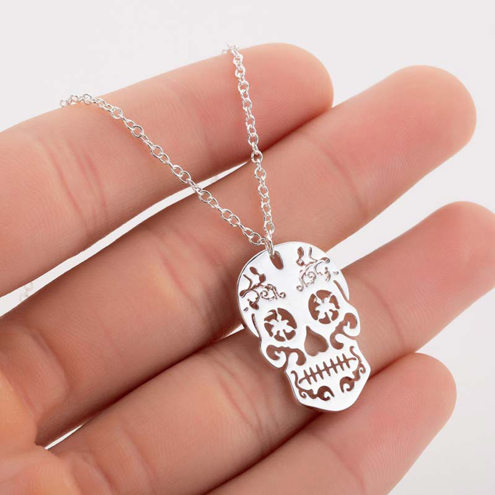Picture of Stainless Steel Halloween Link Cable Chain Necklace Multicolor Skull Filigree Hollow 45cm(17 6/8") long