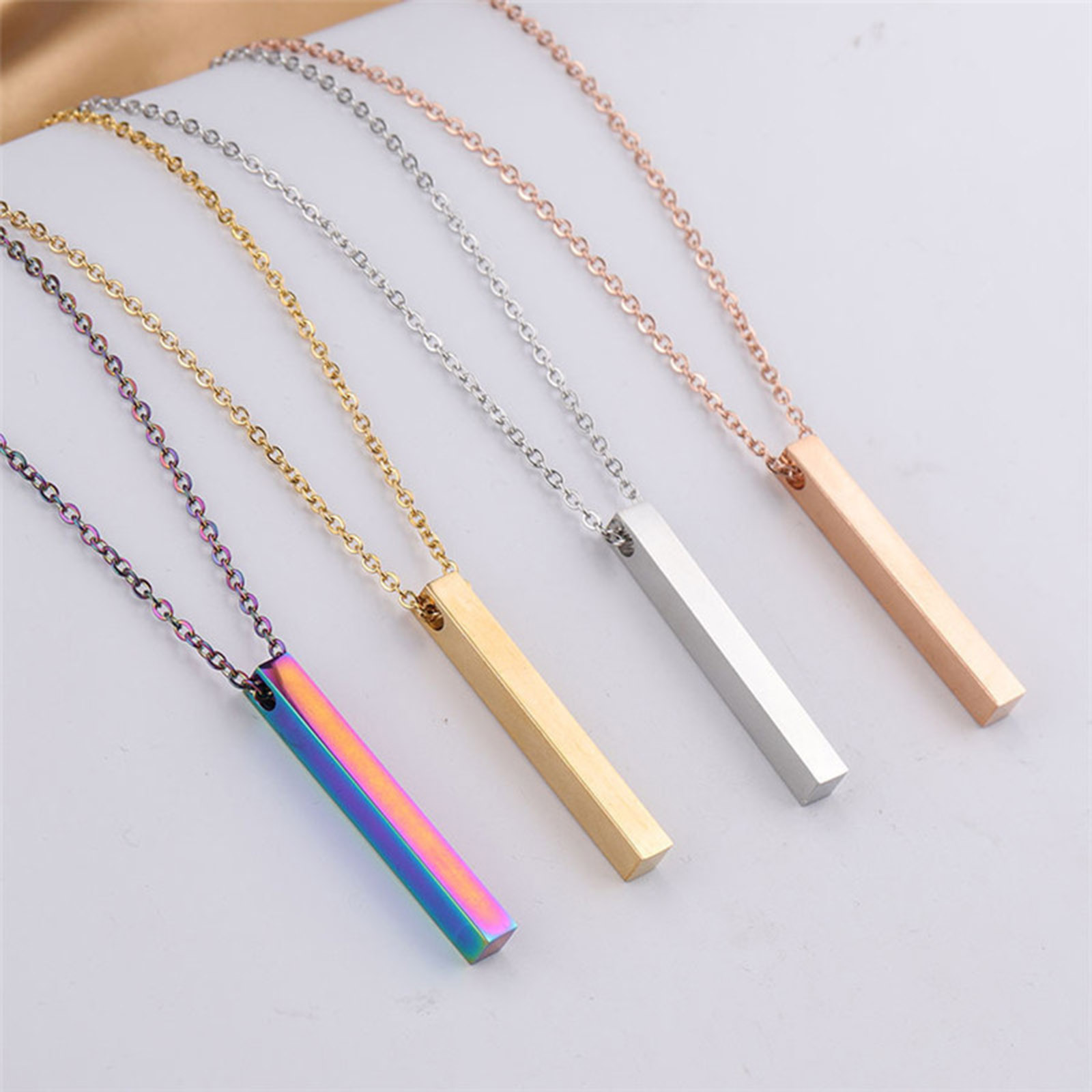 Picture of Stainless Steel Necklace Multicolor Rectangle Blank Stamping Tags Four Sides 45cm(17 6/8") long