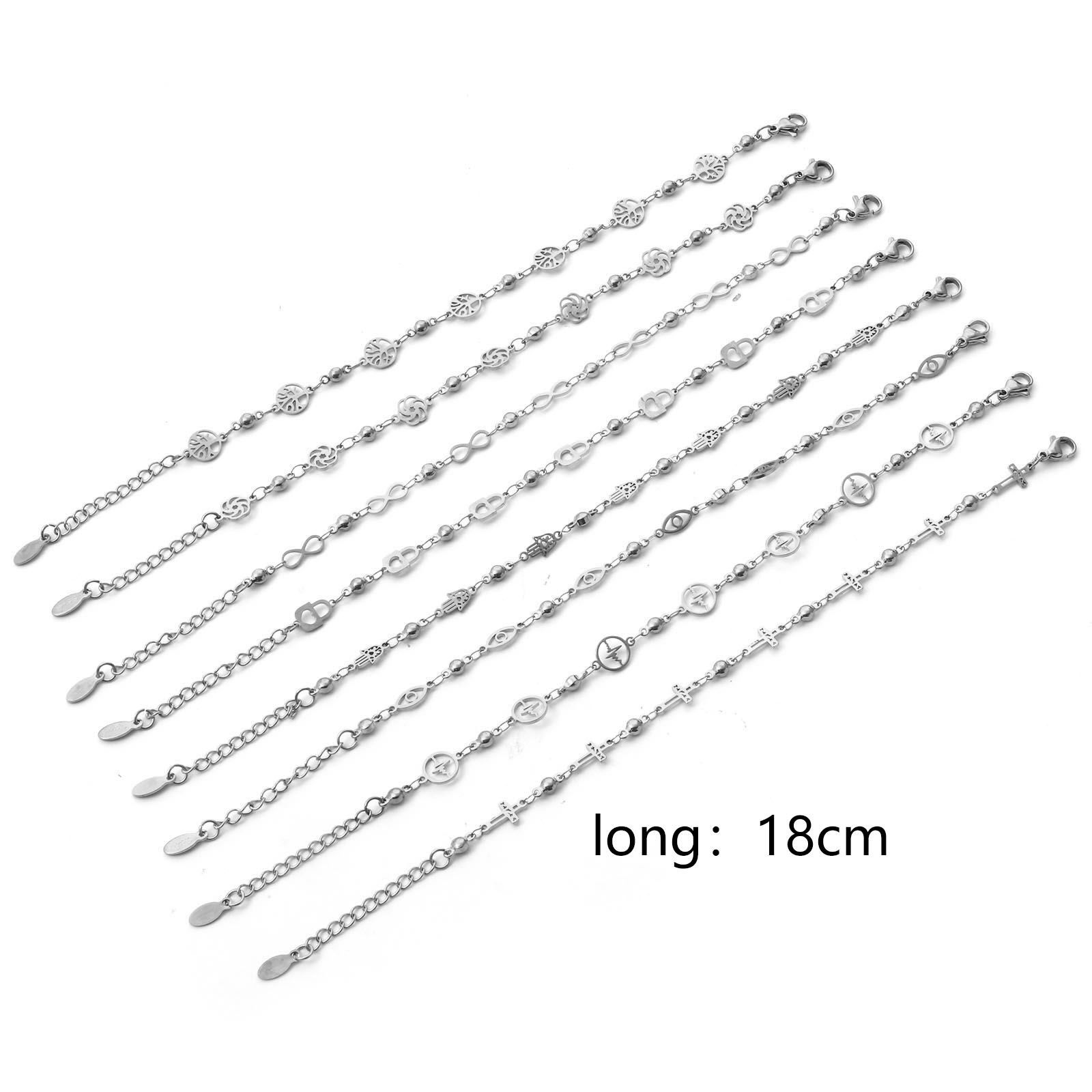 Изображение 304 Нержавеющая Сталь Браслеты Серебряный Тон Цветы Злой Глаз 1 ШТ