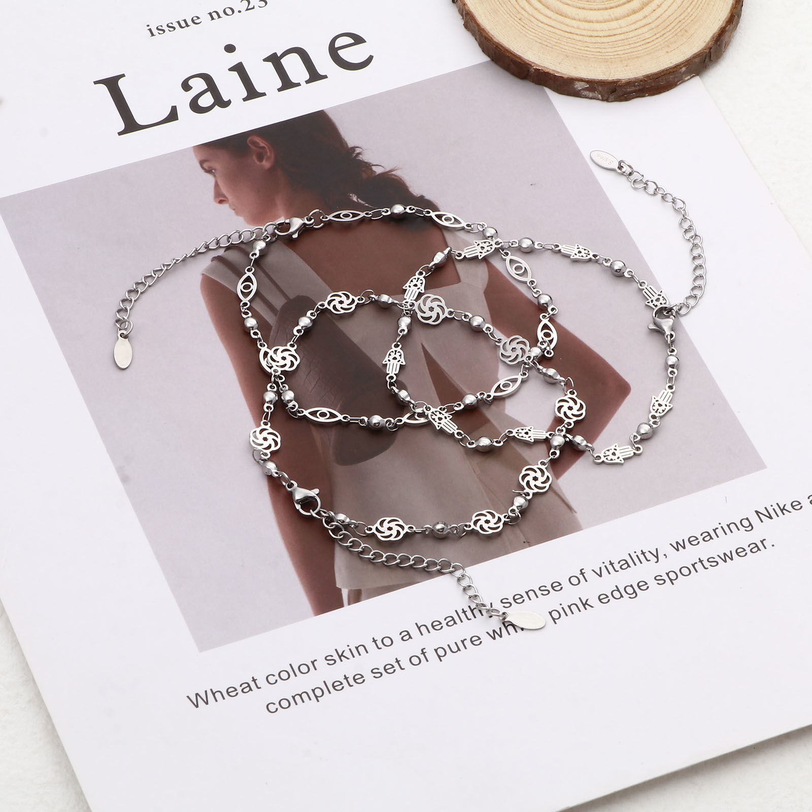 Bild von 304 Edelstahl Fußketten Silberfarbe Blumen Böser Blick Evil Eye 1 Strang