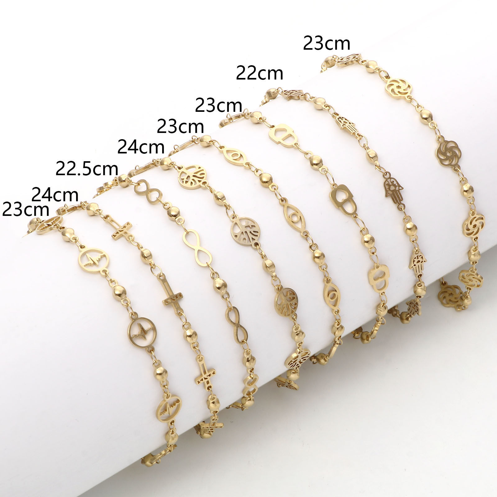 Picture of 1 Piece Vacuum Plating 304 Stainless Steel Anklet Gold Plated Flower Evil Eye