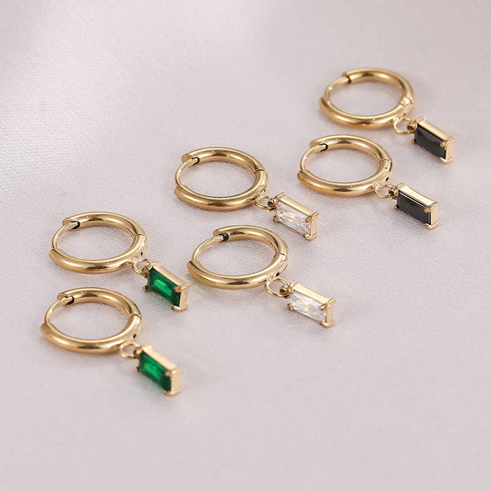 Immagine di Acciaio al titanio Stile Ins orecchino cerchio Placcato Oro 14k Tondo Rettangolo Multicolore Cubic Zirconiae 25mm, 1 Paio