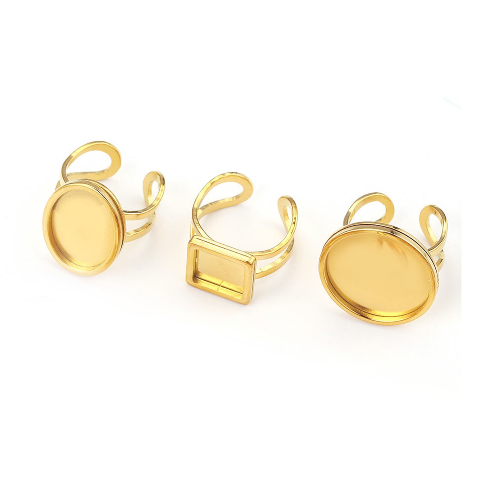 Picture of 304 Stainless Steel Open Adjustable Rings Gold Plated Geometric Cabochon Settings 17.3mm(US Size 7)