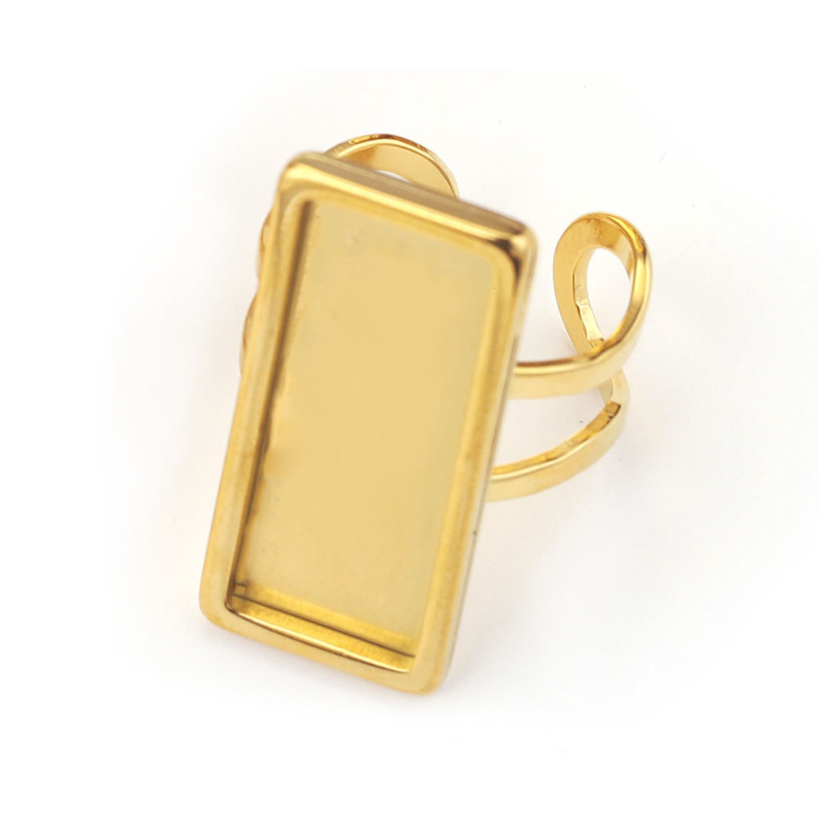 Picture of 304 Stainless Steel Open Adjustable Rings Gold Plated Geometric Cabochon Settings 17.3mm(US Size 7)