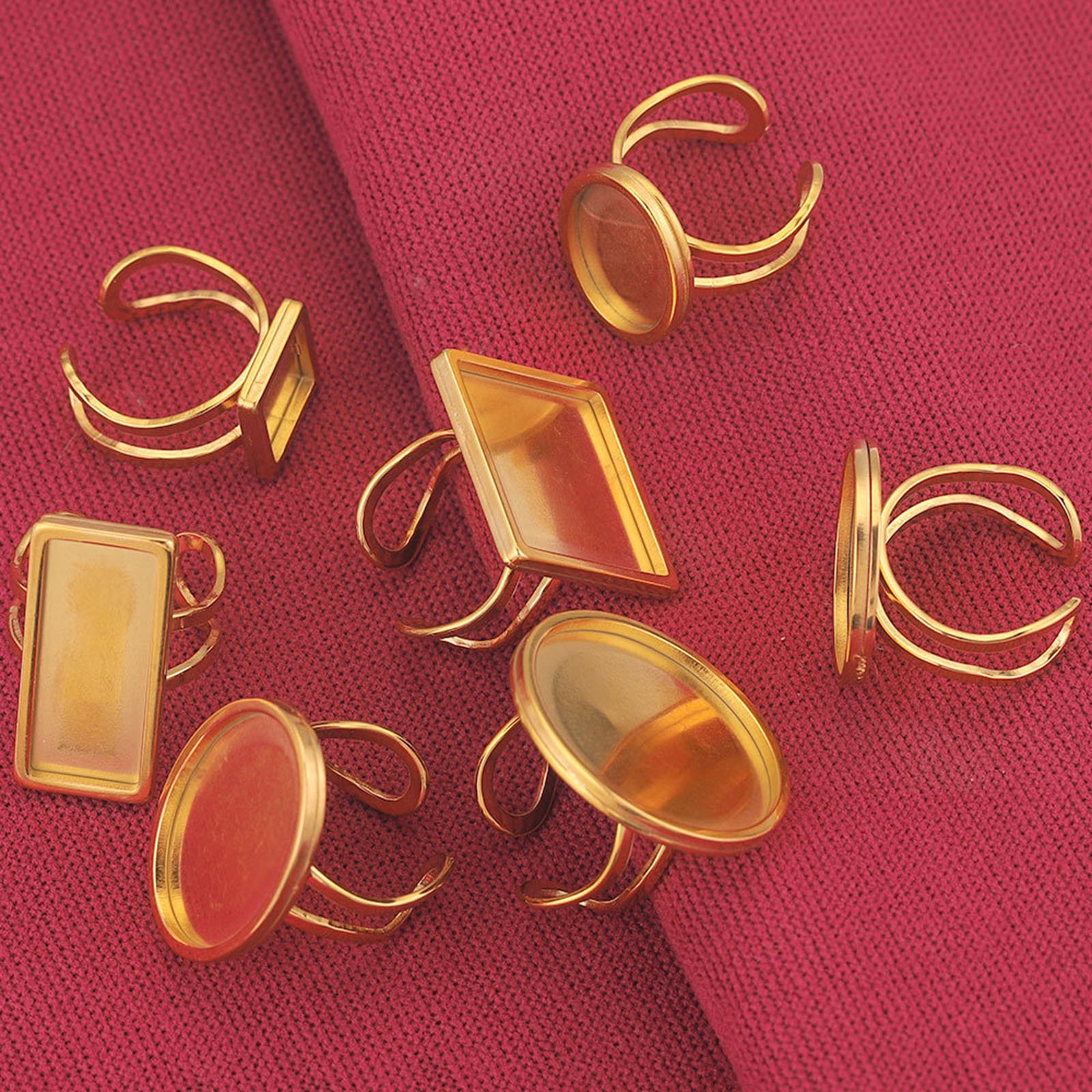 Picture of 304 Stainless Steel Open Adjustable Rings Gold Plated Geometric Cabochon Settings 17.3mm(US Size 7)