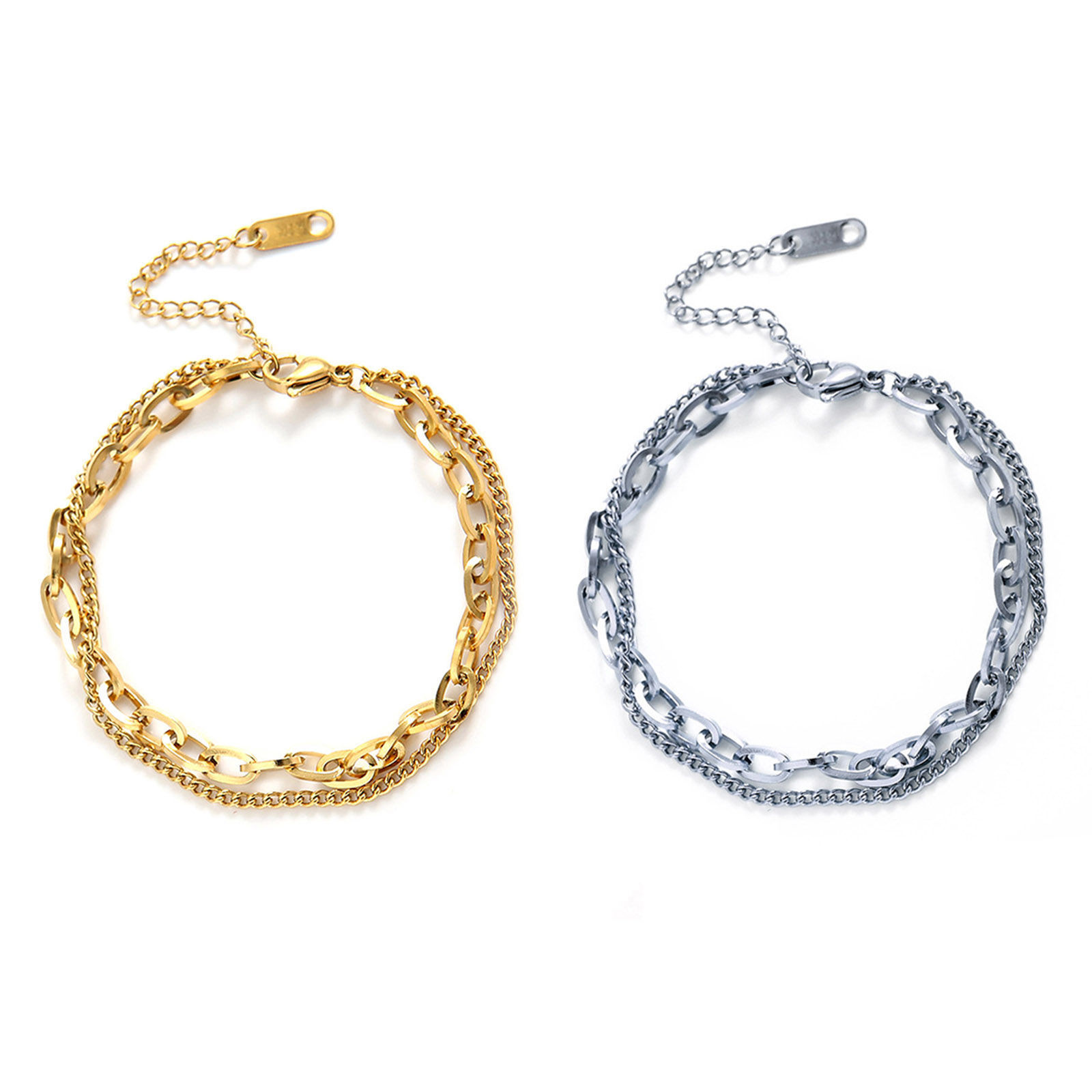 Imagen de 304 Acero Inoxidable Elegante Cadenas Collar Múltiples Capas Multicolor 17cm longitud, 1 Unidad