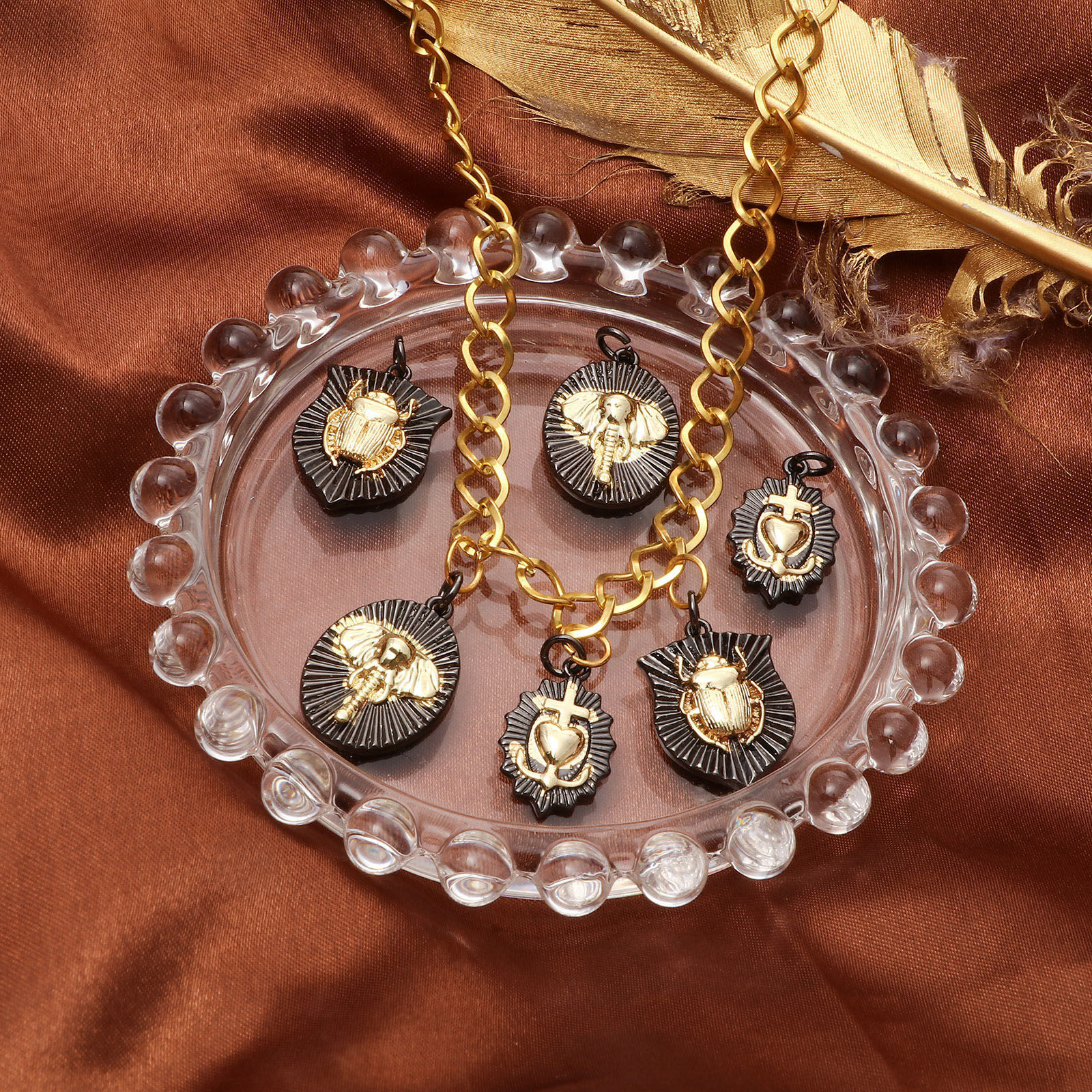 Picture of Brass Charms Gold Plated Black Elephant Head Heart
