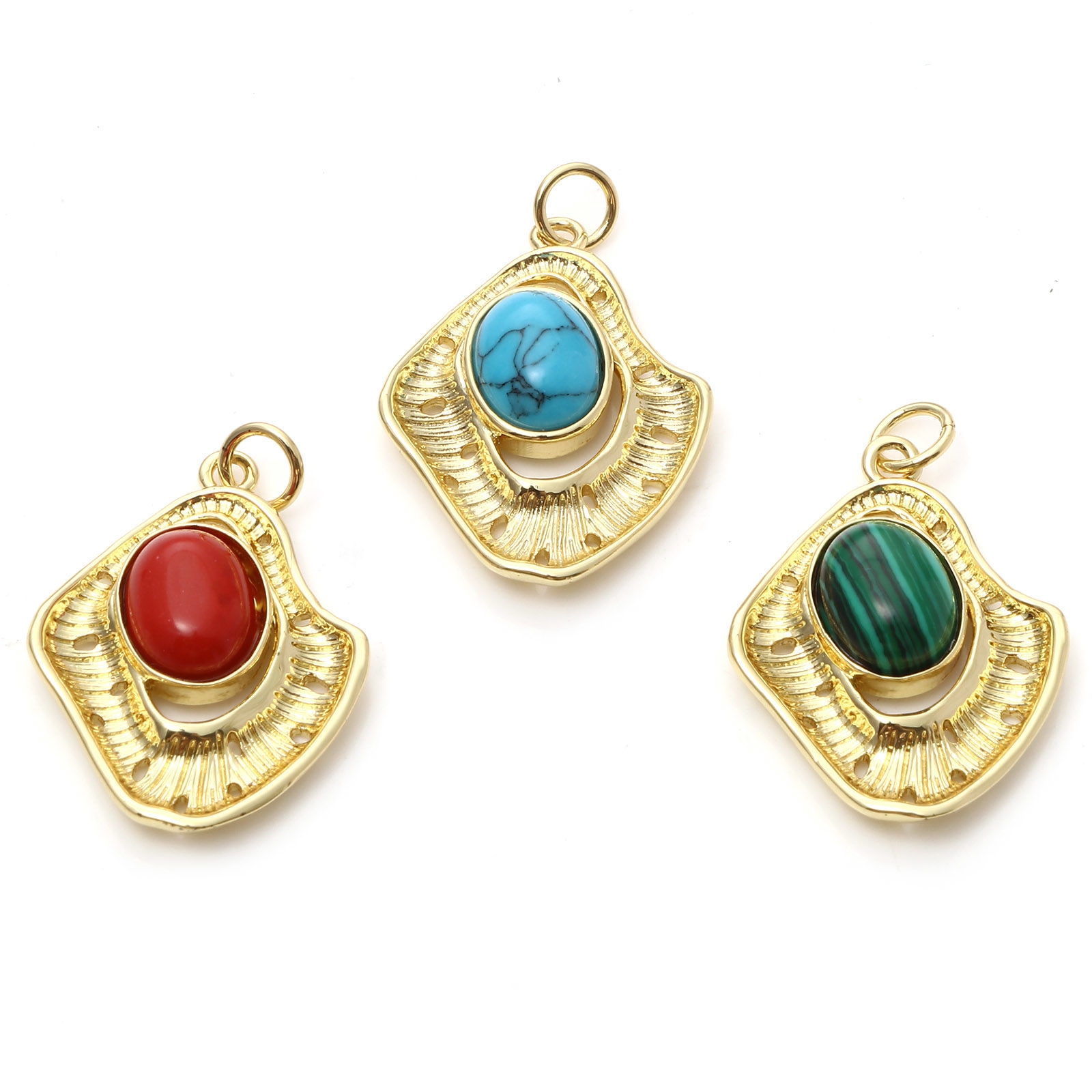 Picture of Brass Charms Gold Plated Multicolor Irregular Imitation Gemstones 28mm x 18mm