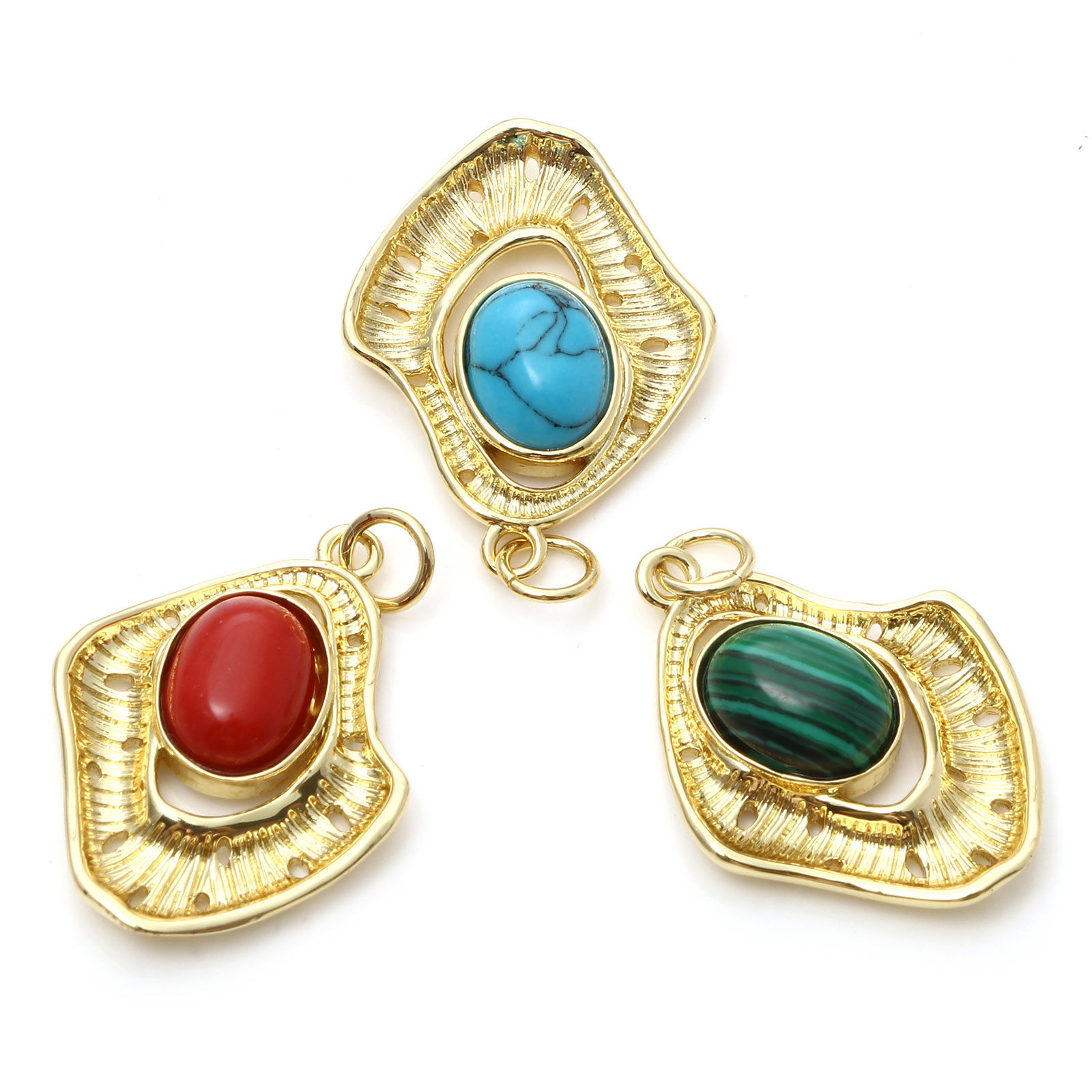 Picture of Brass Charms Gold Plated Multicolor Irregular Imitation Gemstones 28mm x 18mm