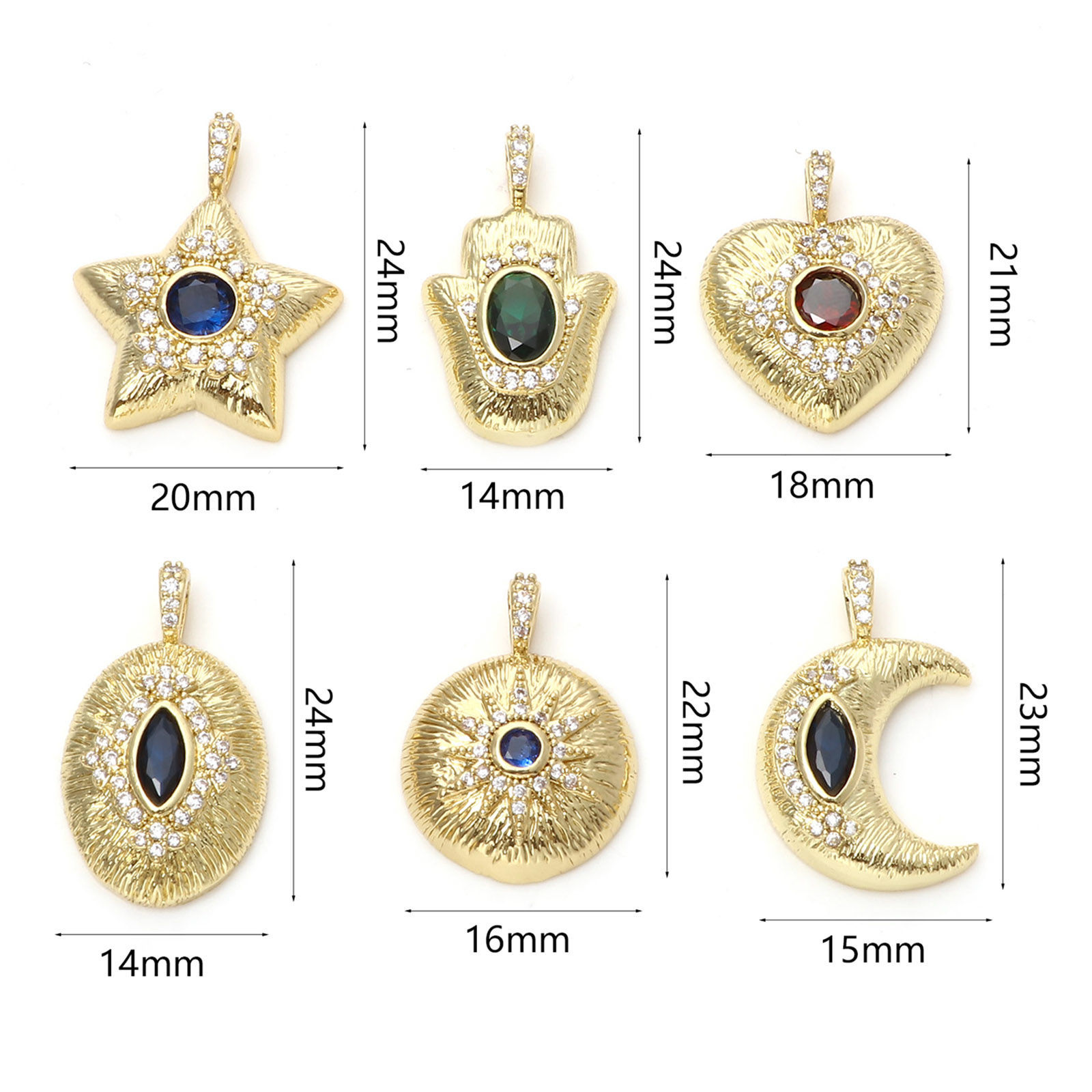 Picture of Brass Micro Pave Charms Gold Plated Clear & Blue Cubic Zirconia