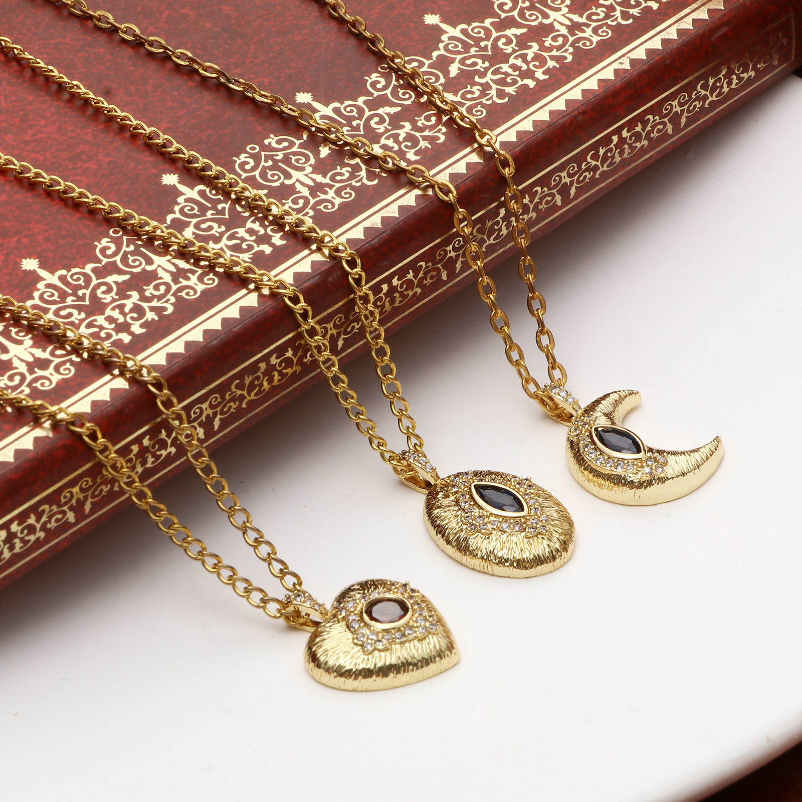 Picture of Brass Micro Pave Charms Gold Plated Clear & Blue Cubic Zirconia